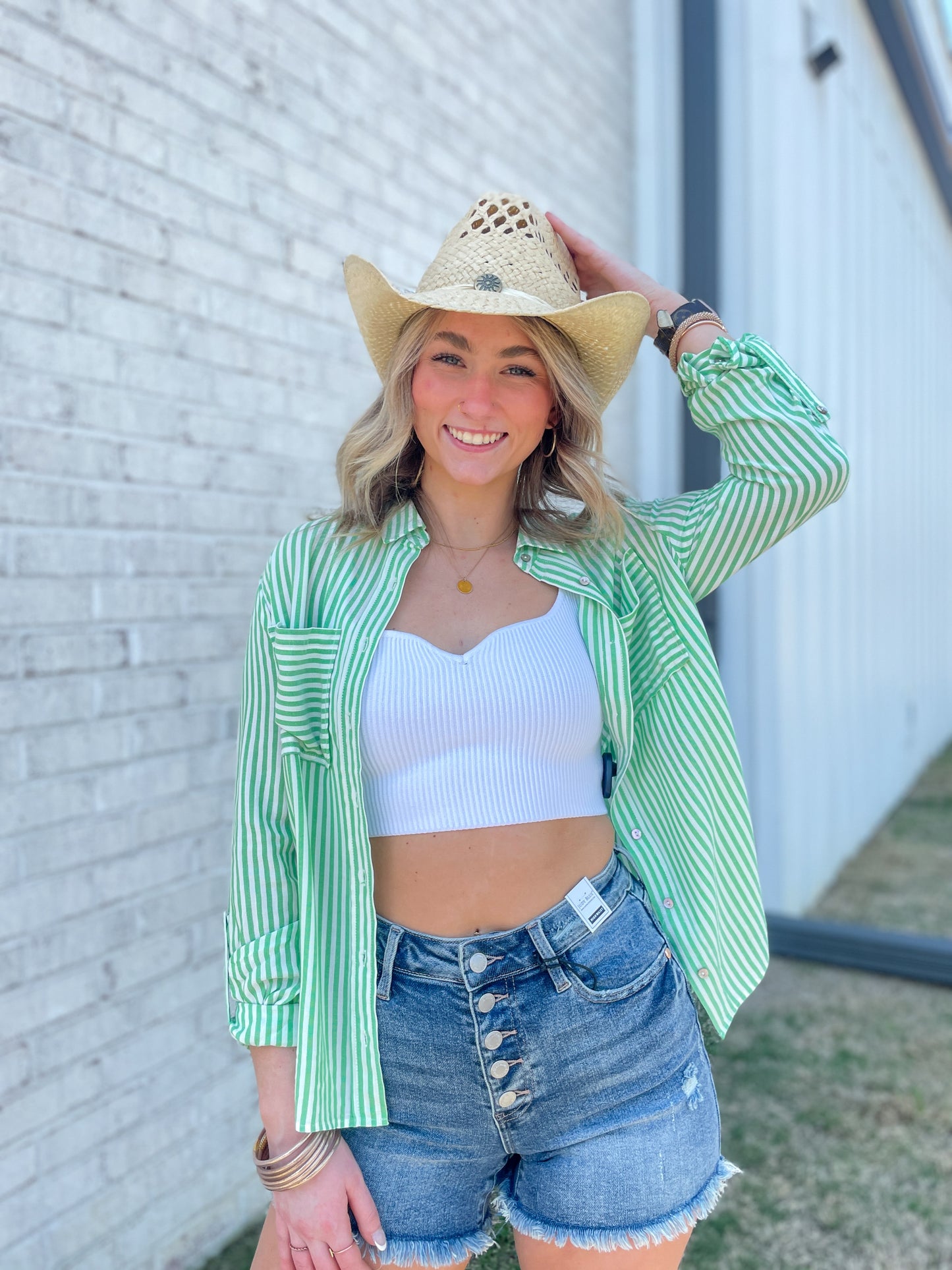 Pinstriped Front Pocket Top