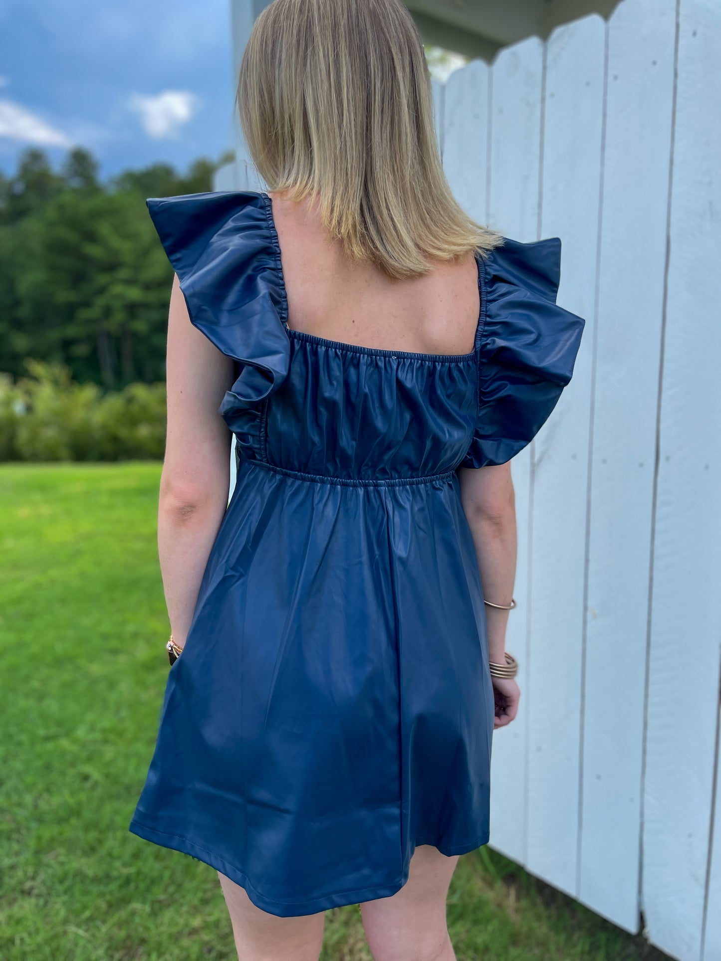 Flutter Sleeve Pleather Dress