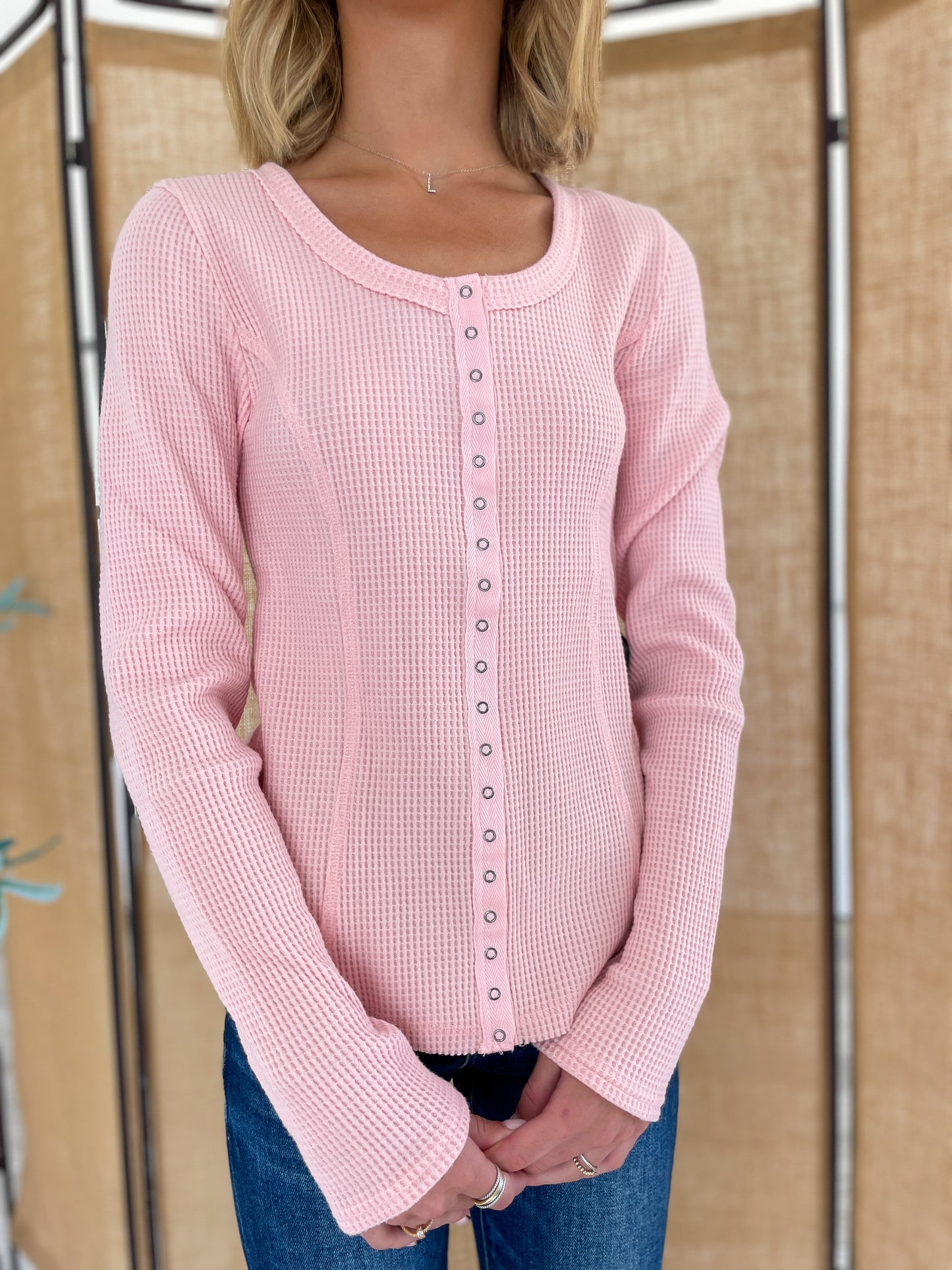 Waffle Knit Button Up Top