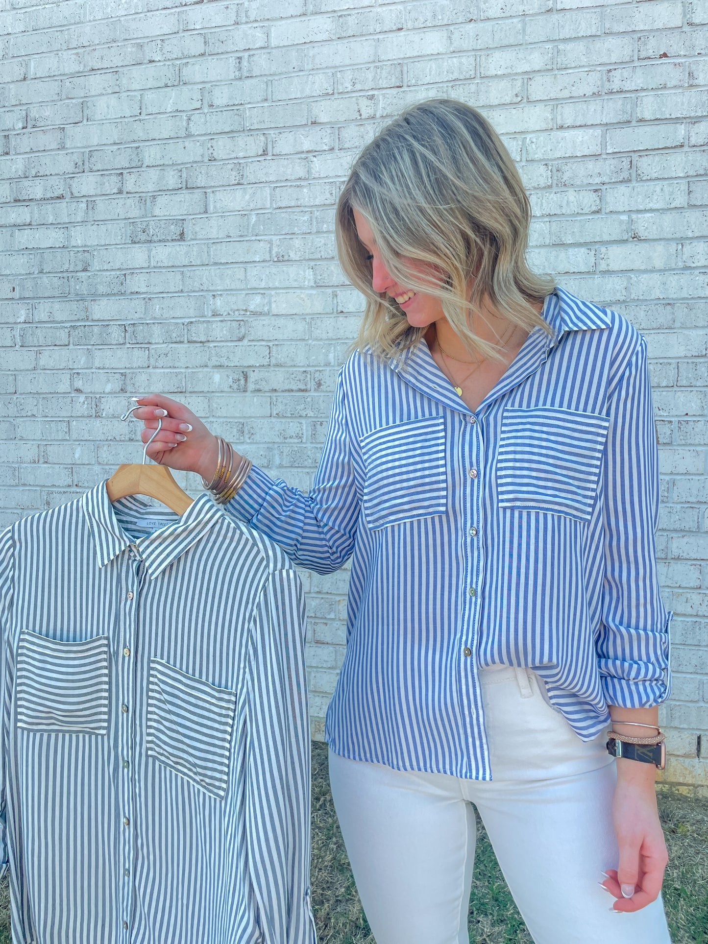 Pinstriped Front Pocket Top
