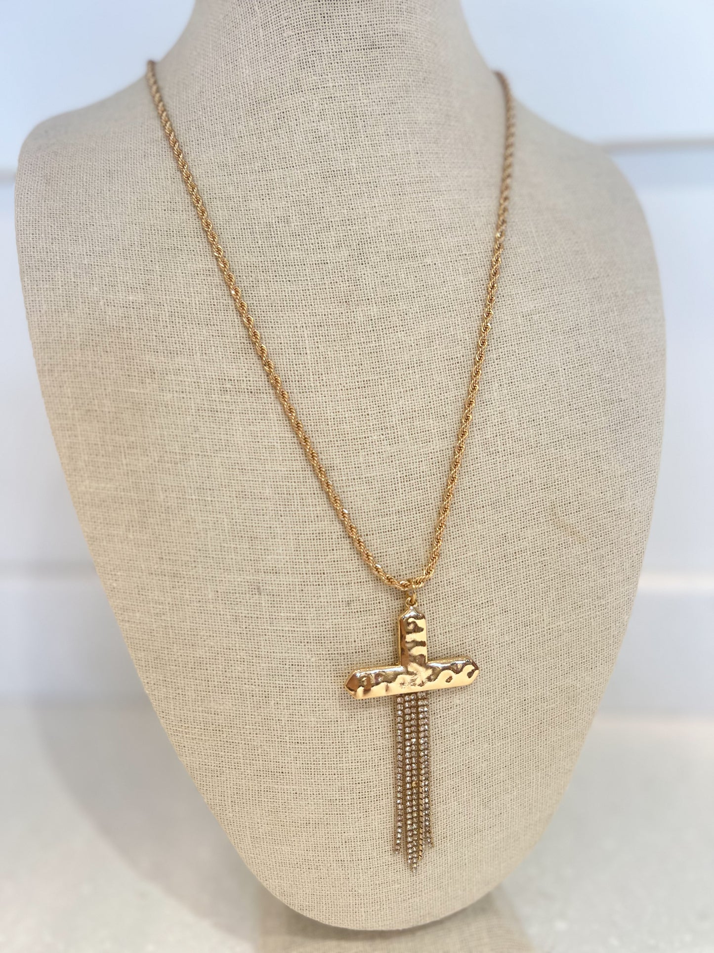 Rhinestone Long Cross Necklace