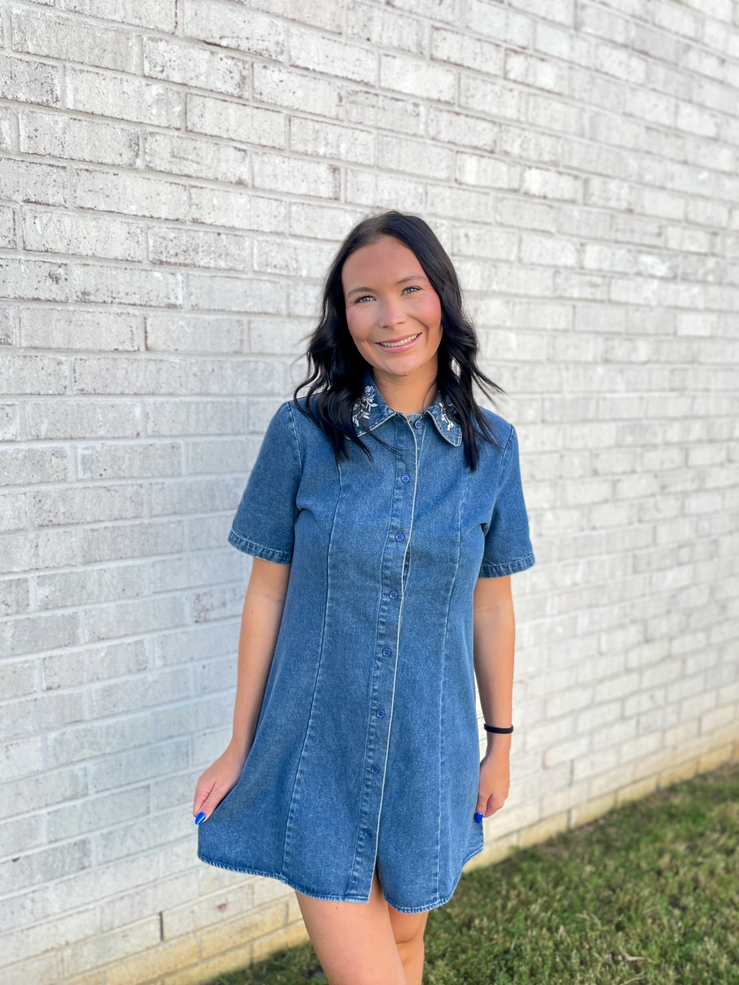 Embroidered Denim Mini Dress