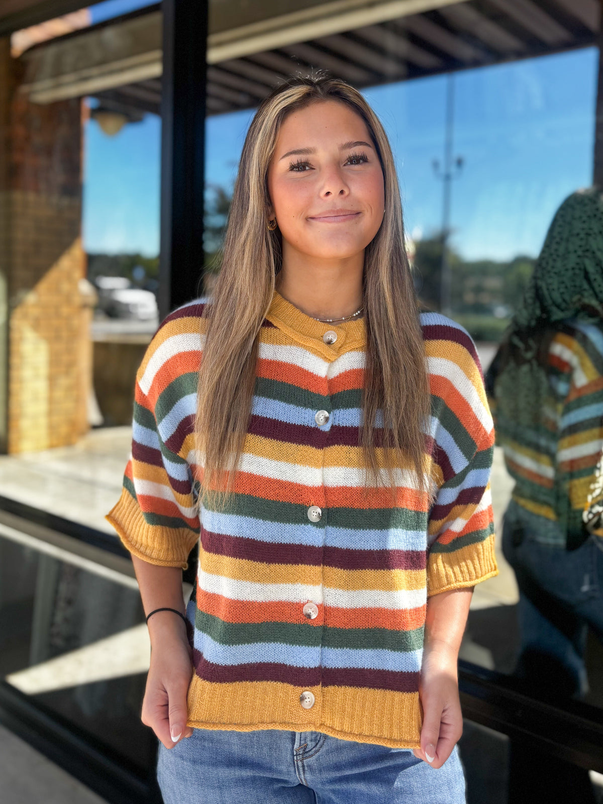 Aria Striped Button Up Cardigan