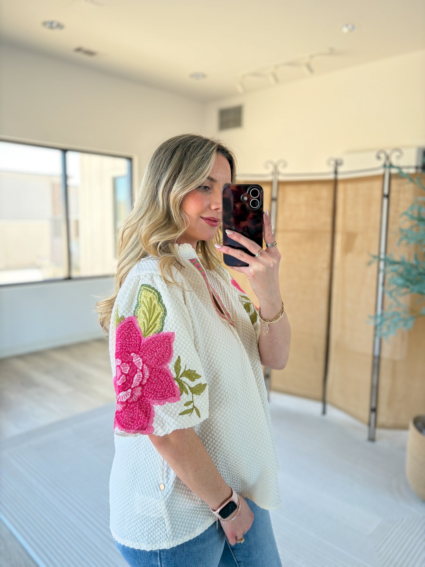 Embroidered Floral Sleeve Blouse