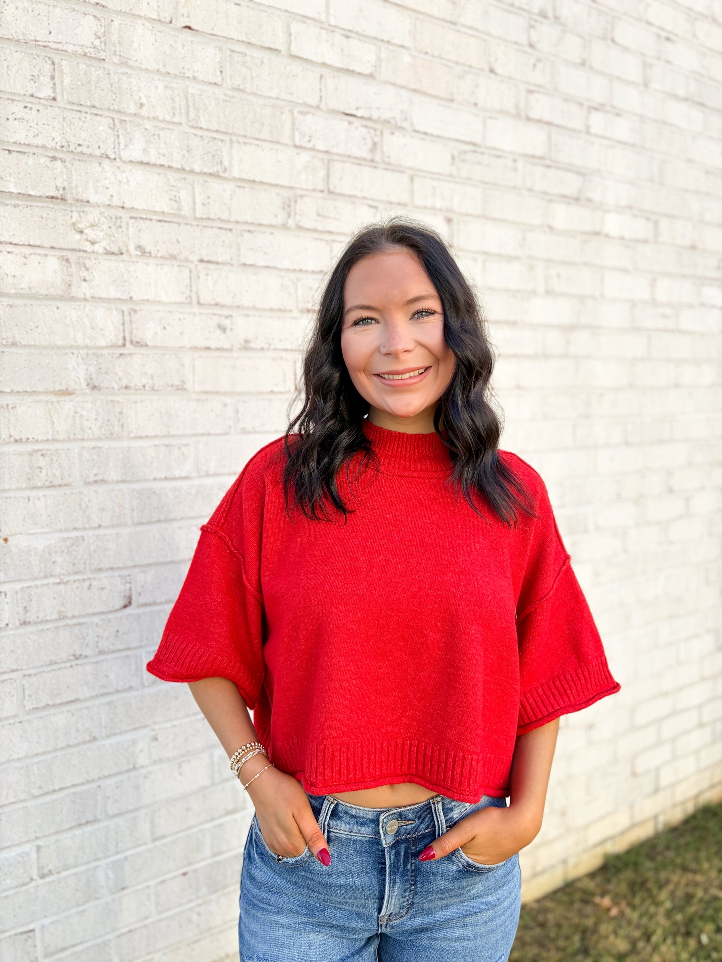 Mock Neck Quarter Sleeve Top