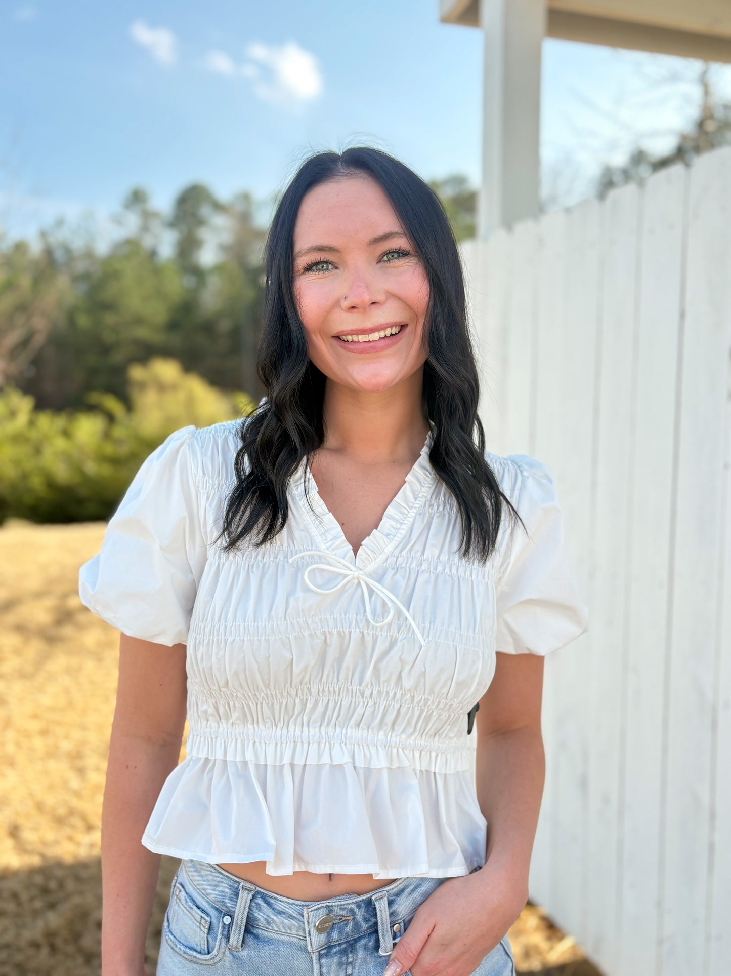 Kayla V-Neck Smocked Top