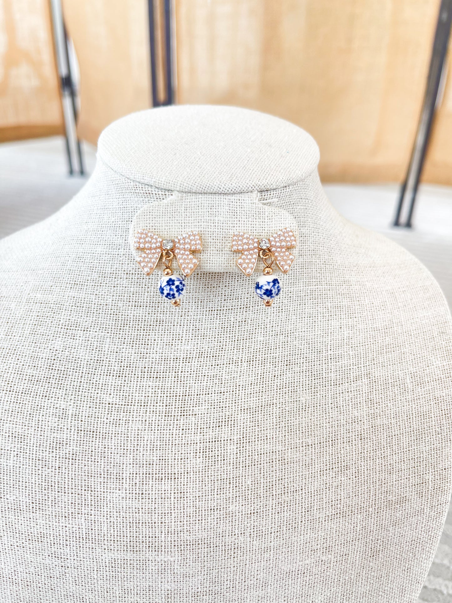 Pearl Bow Heart Earrings