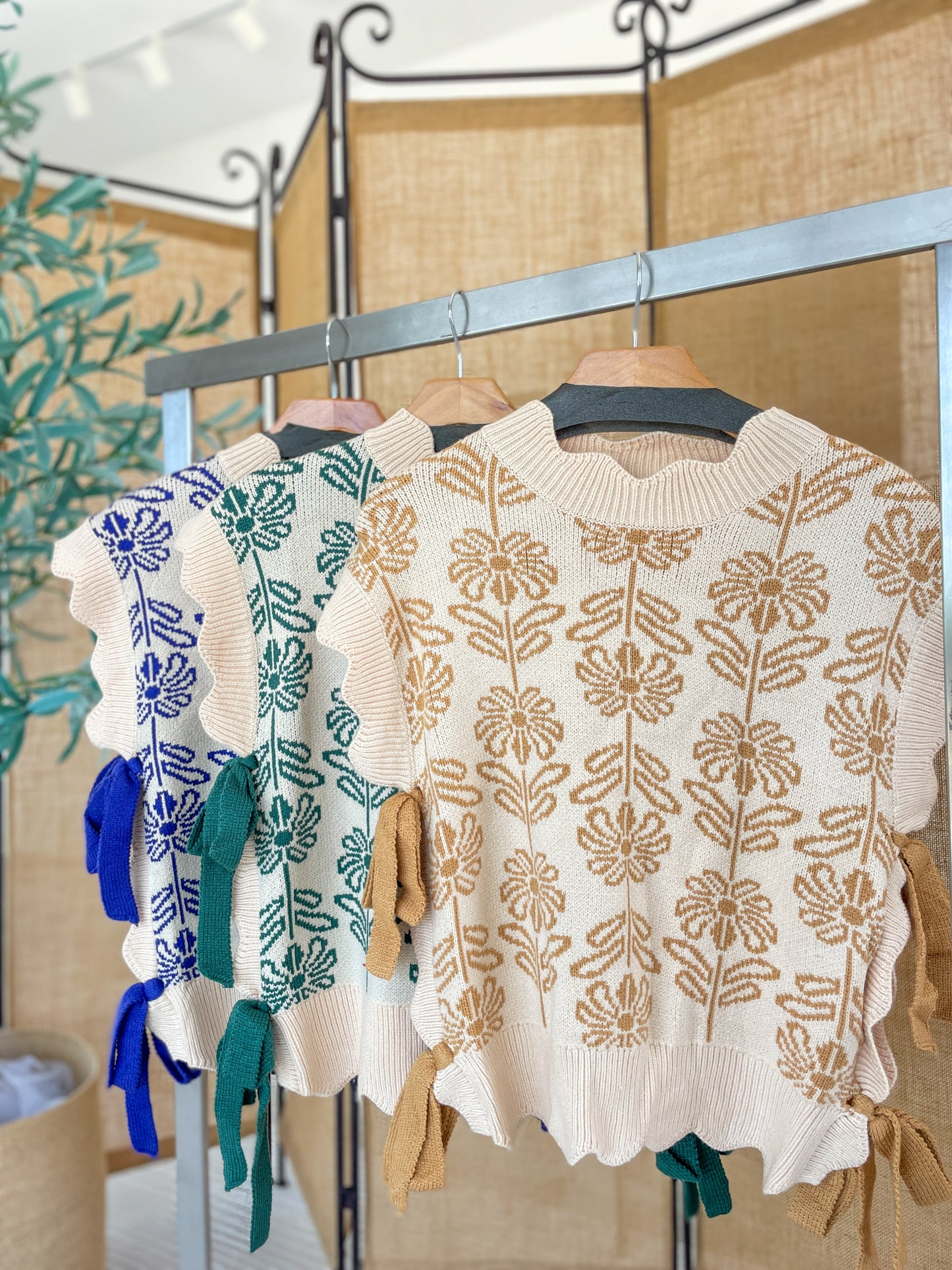 Floral Print Side Tie Sweater