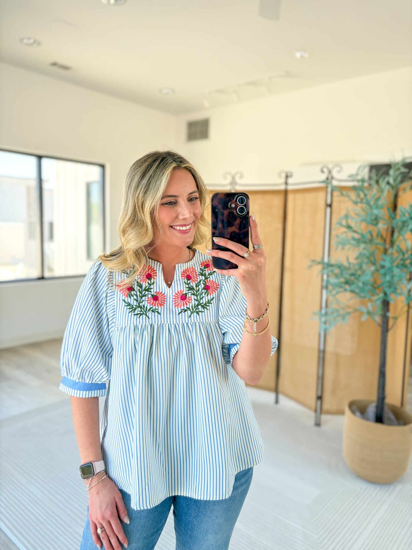 Striped Embroidered Blouse
