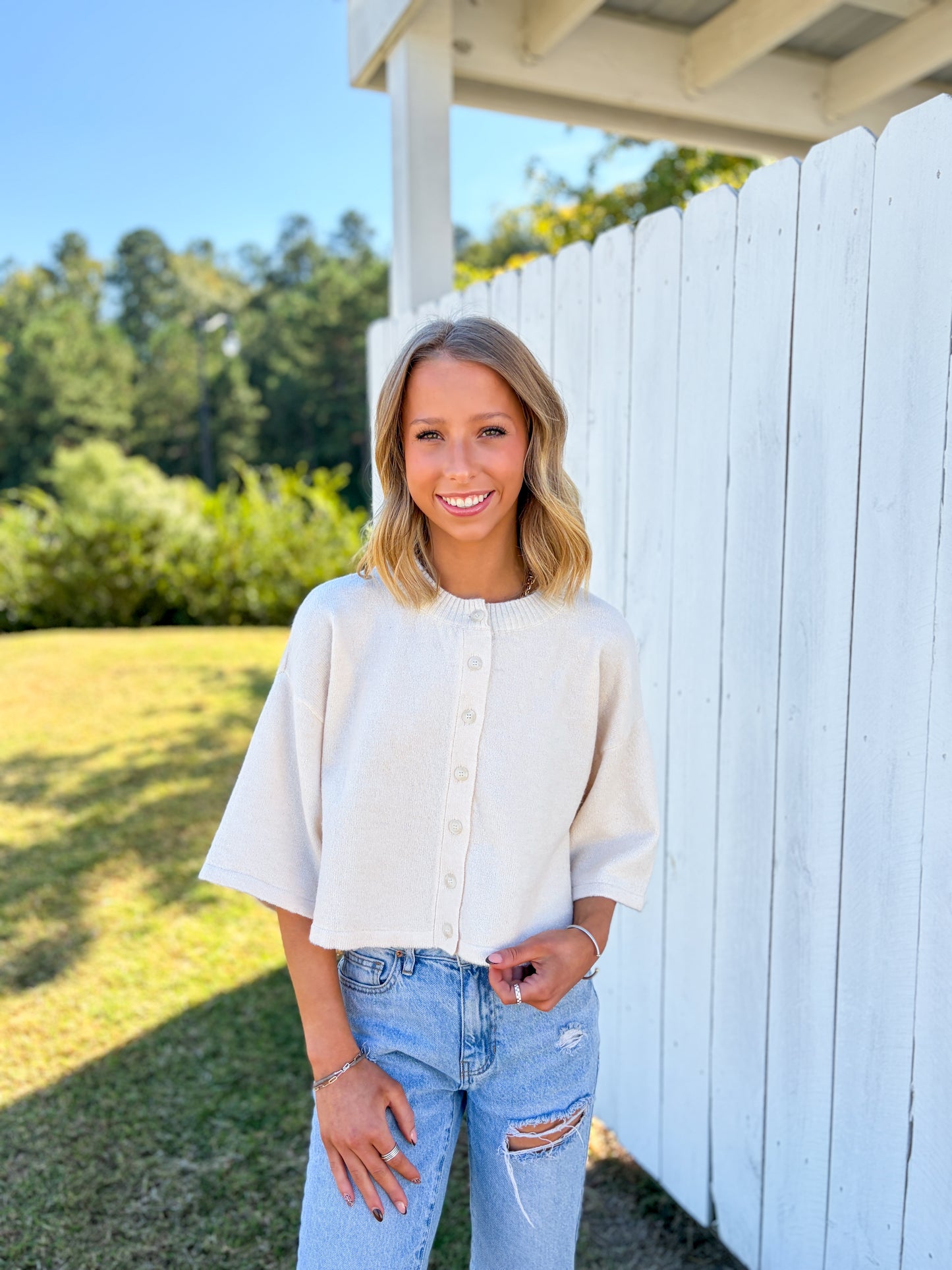 Short Sleeve Button Up Cardigan