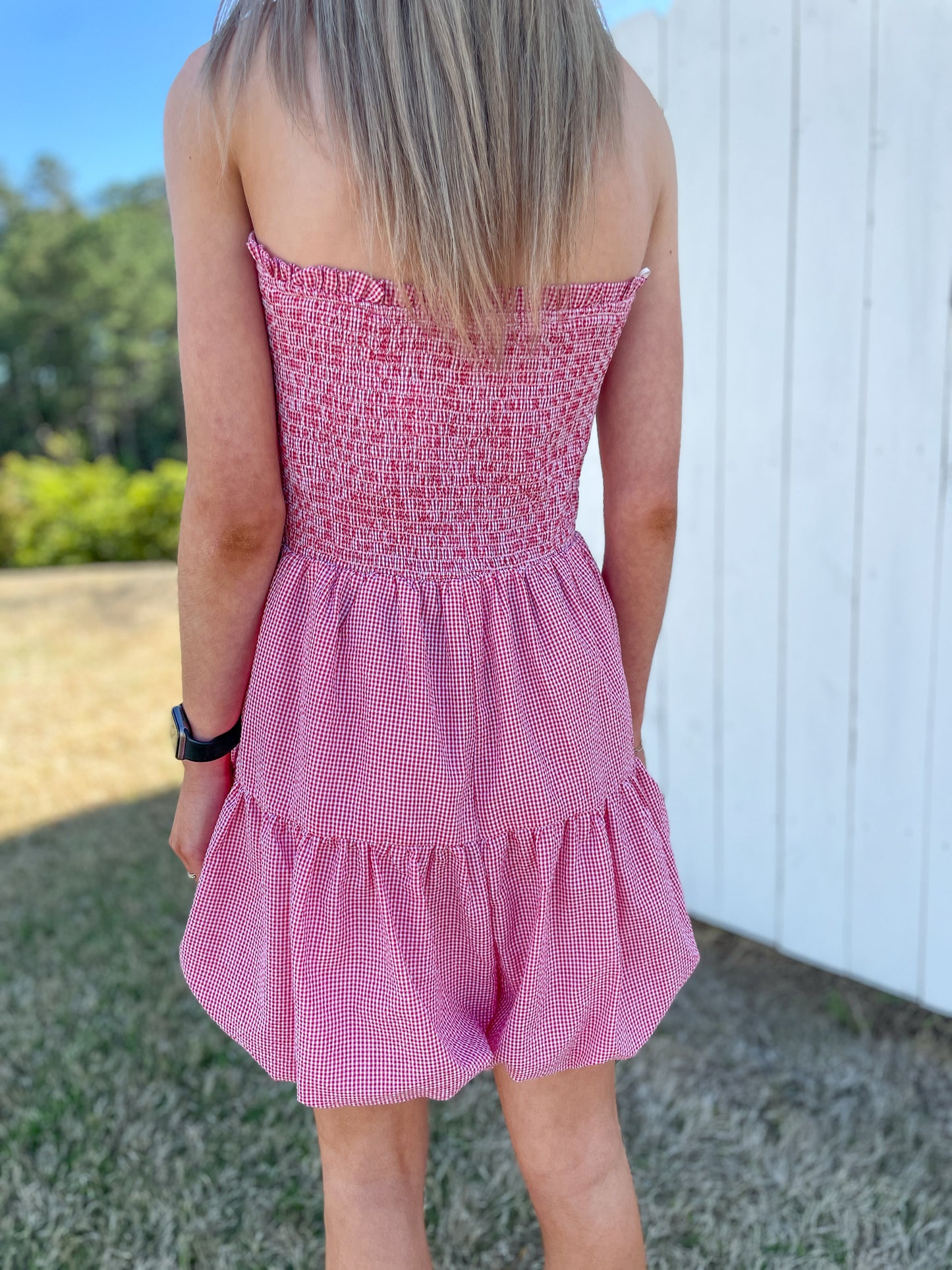 Gingham Strapless Romper