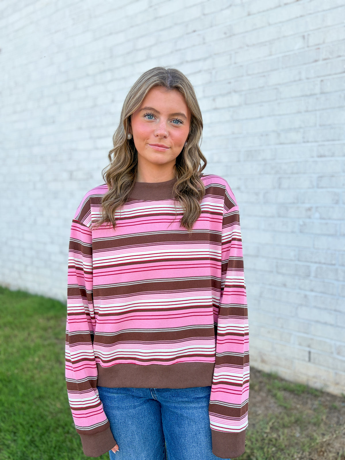 Striped Mock Neck Sweatshirt