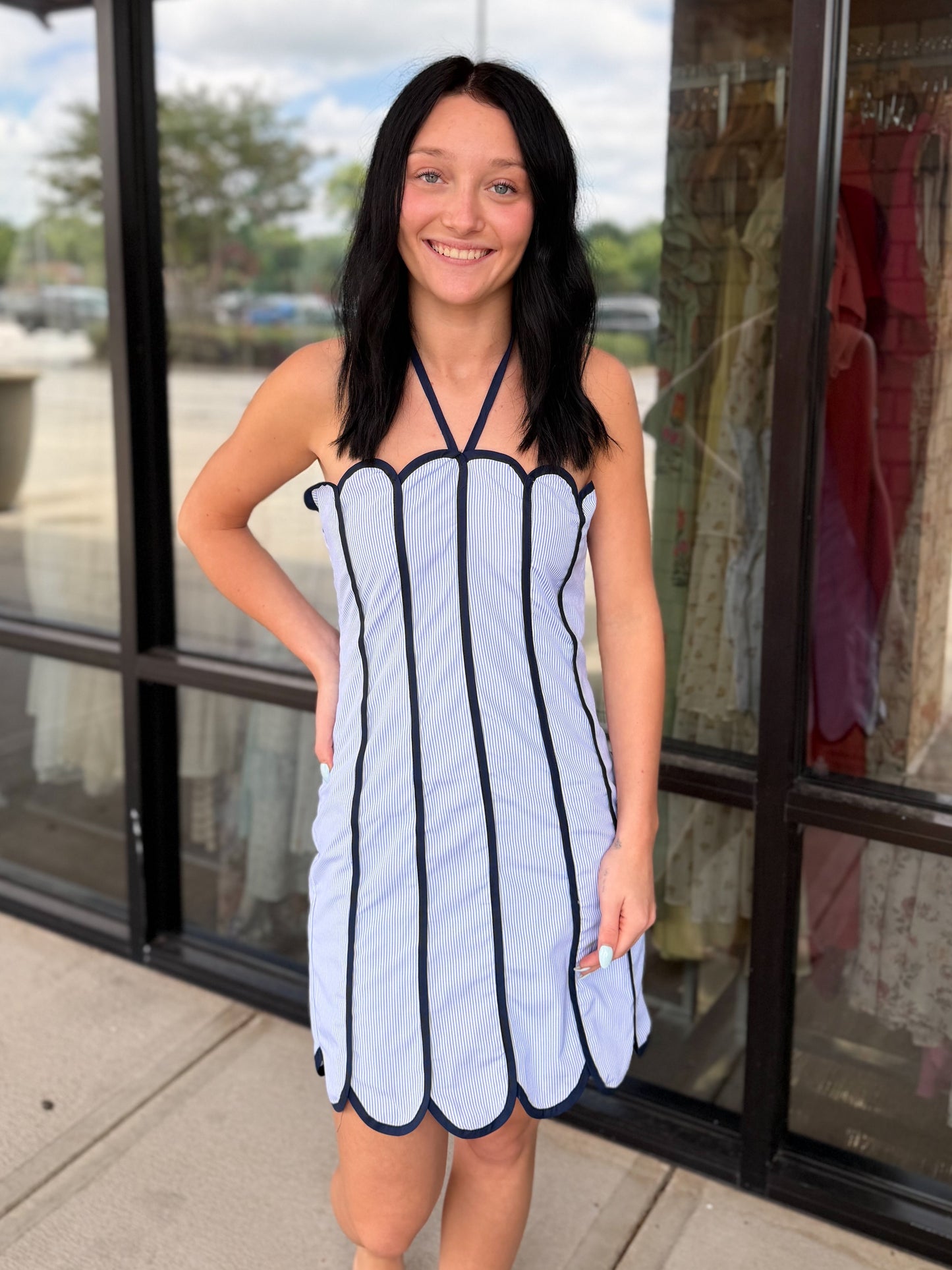 Scalloped Striped Mini Dress