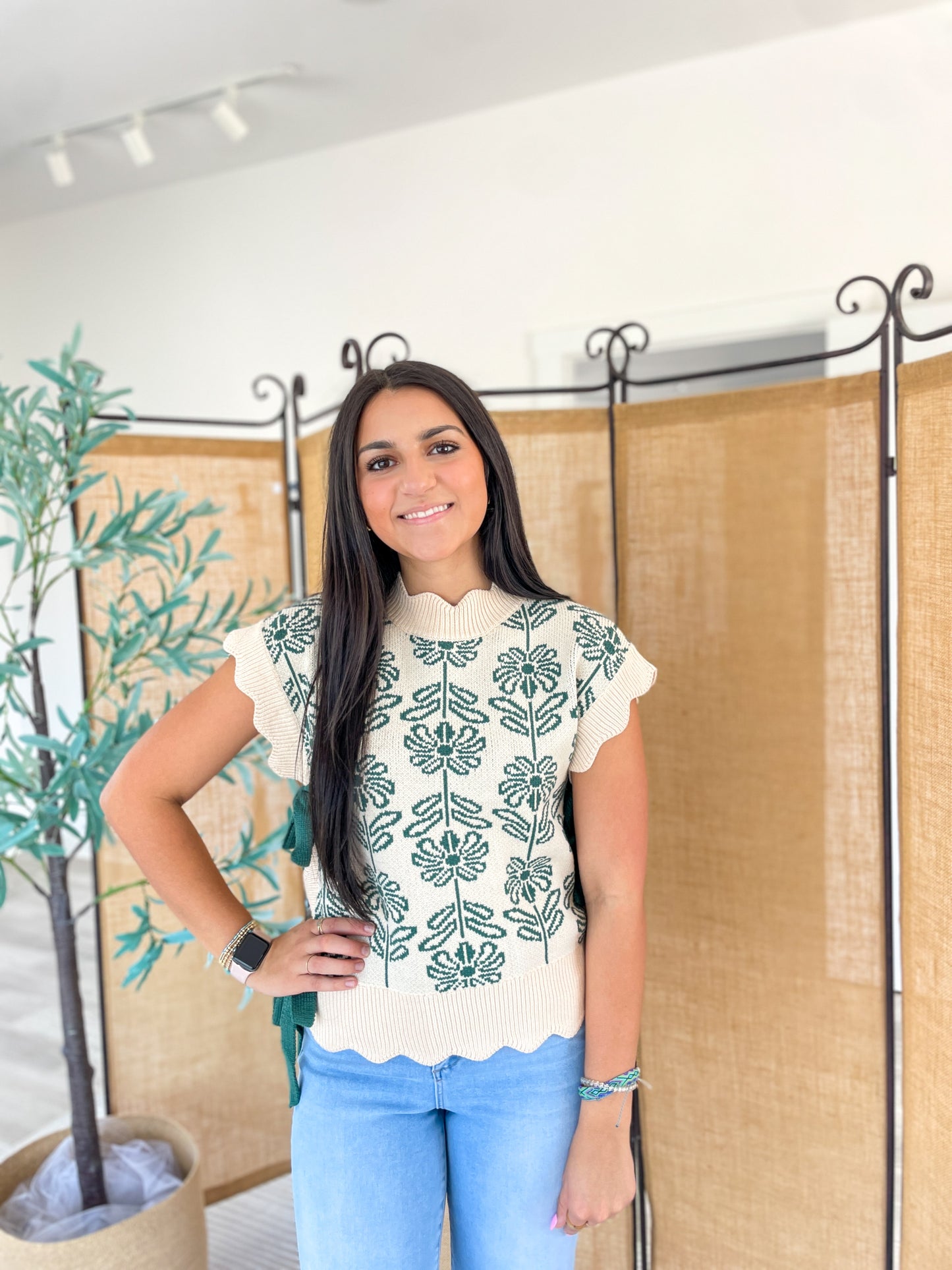 Floral Print Side Tie Sweater