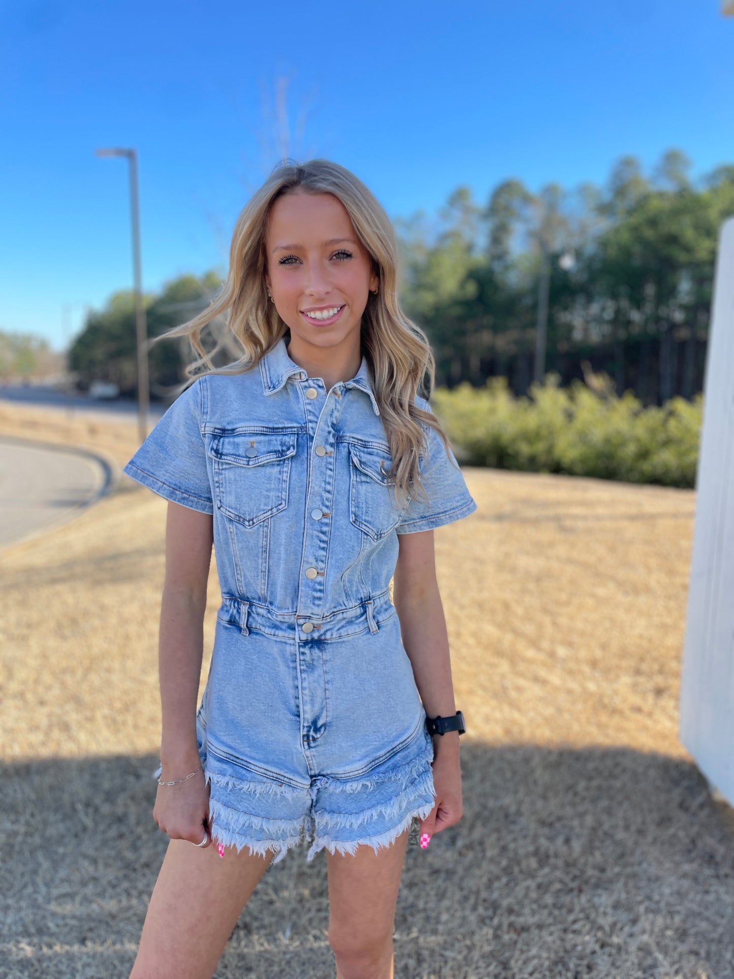 Ruffled Denim Romper