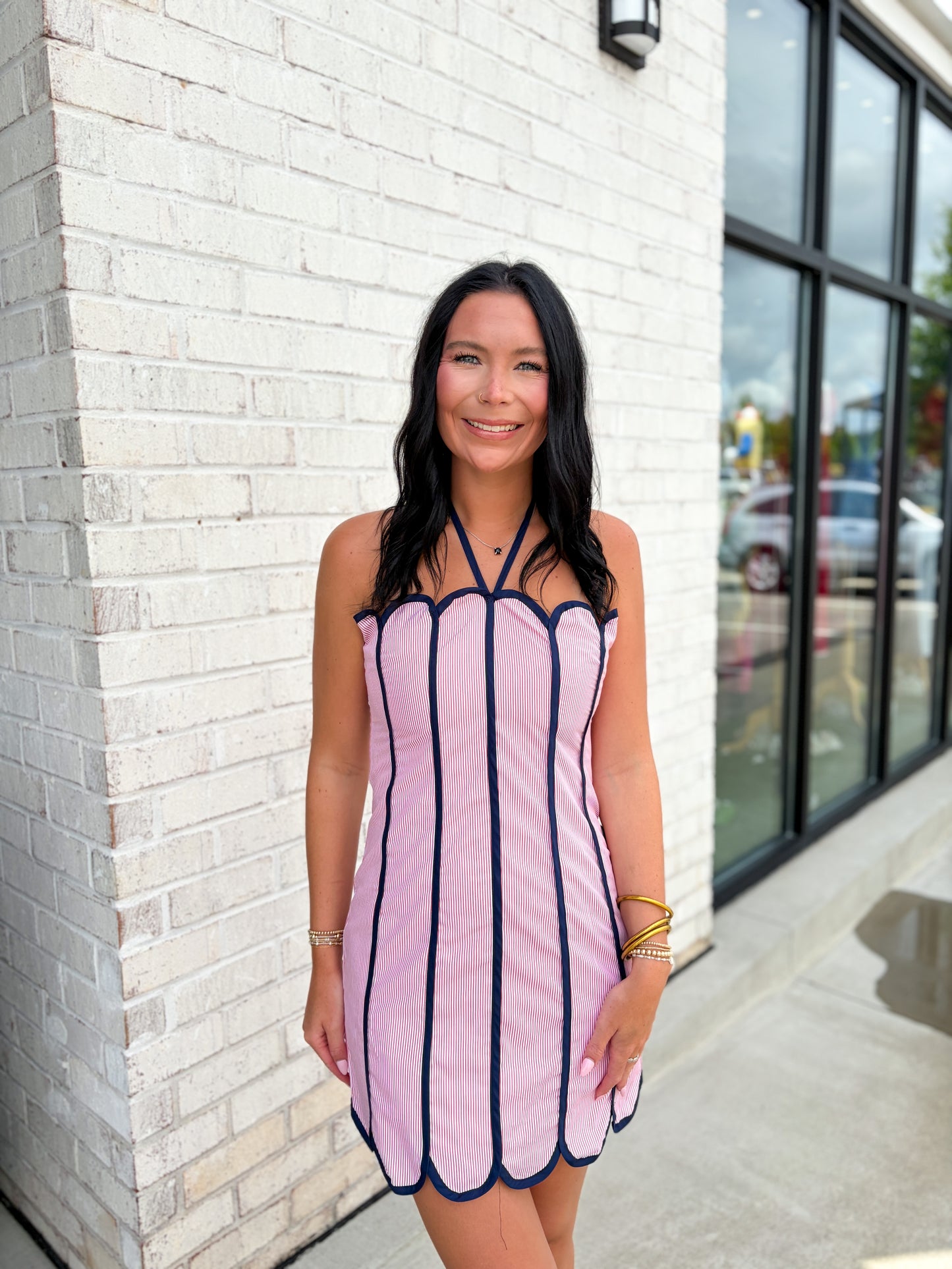 Scalloped Striped Mini Dress