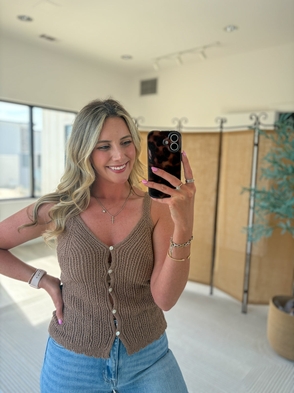 Knit Button Up Tank Top