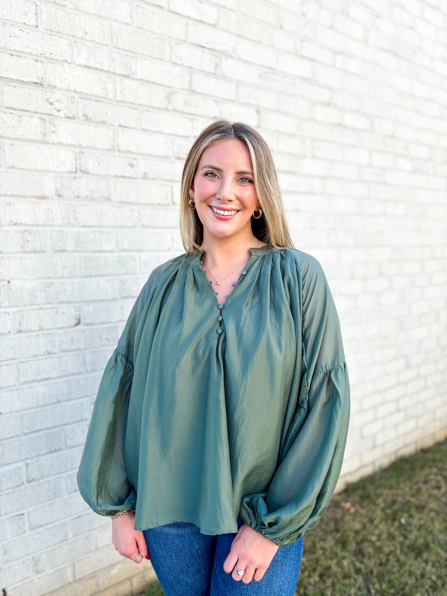 V-Neck Button Up Blouse
