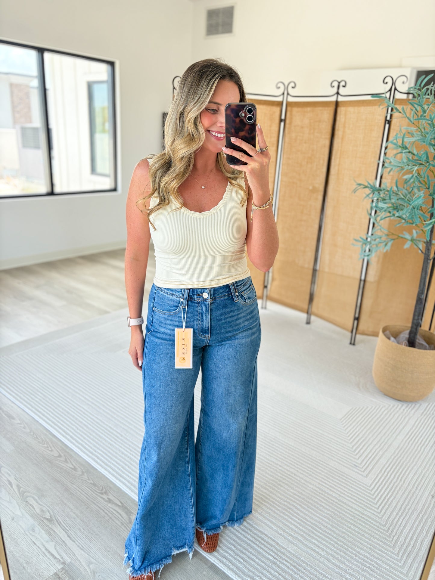 Risen High Rise Ankle Wide Jeans