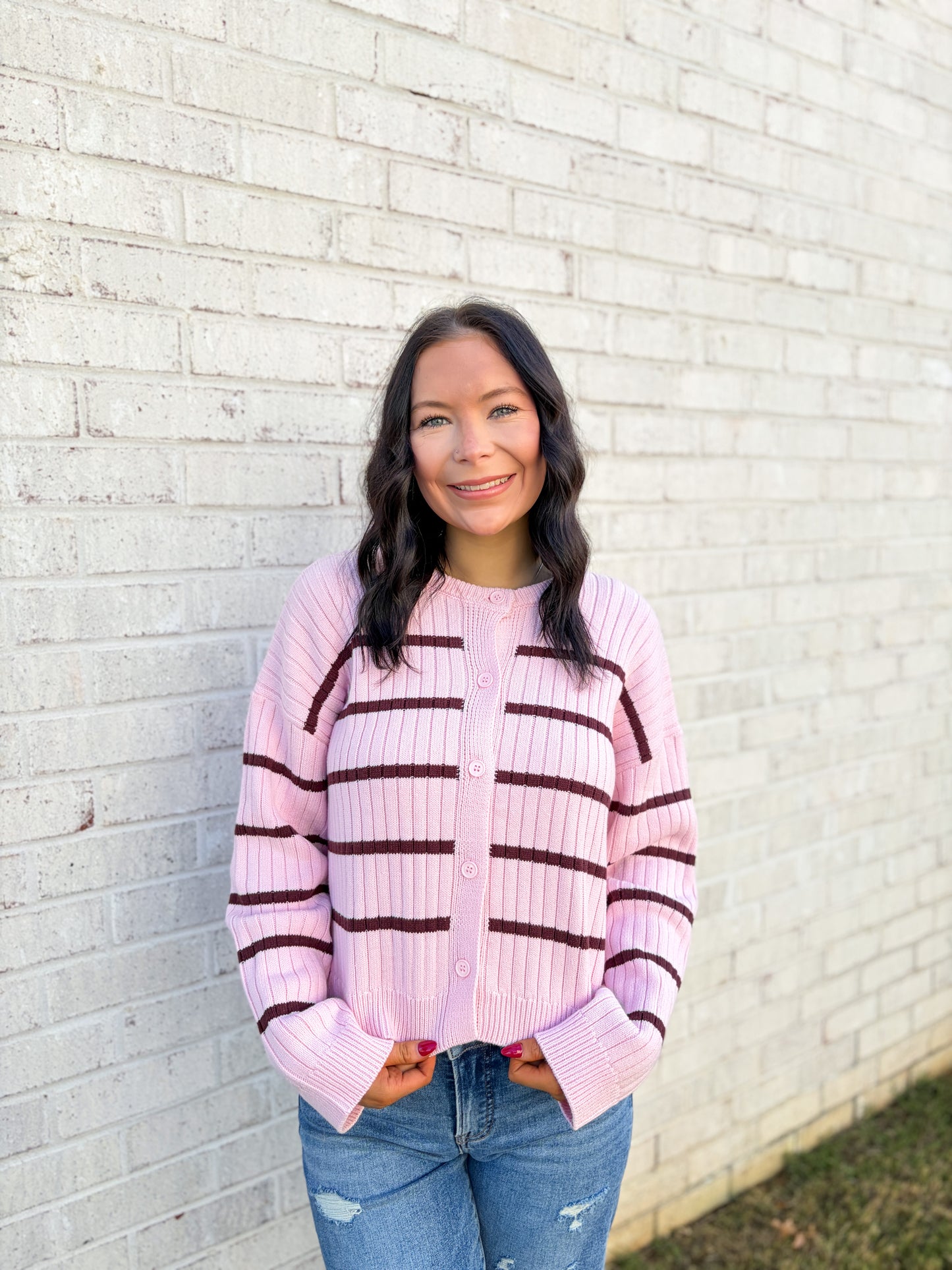Pink & Brown Striped Cardigan
