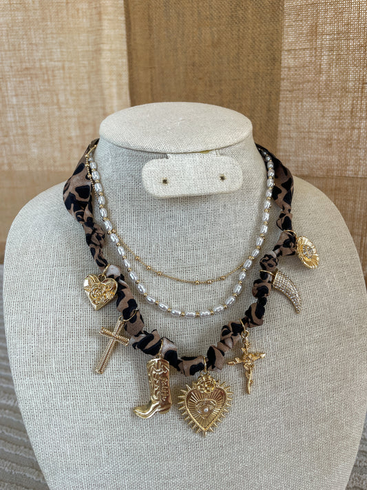 Leopard & Pearl Scarf Necklace