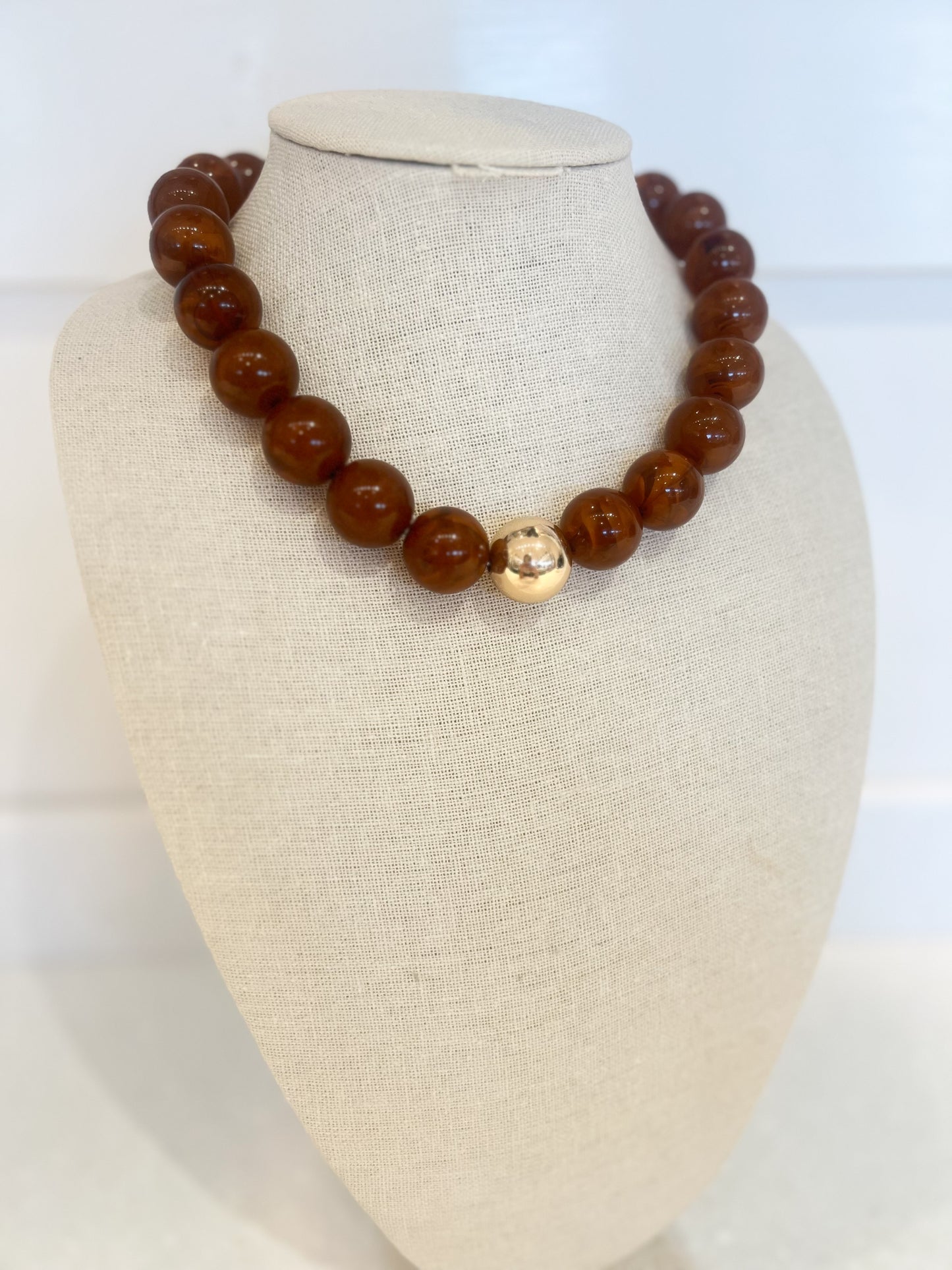 Bubble Beaded Necklace-BROWN