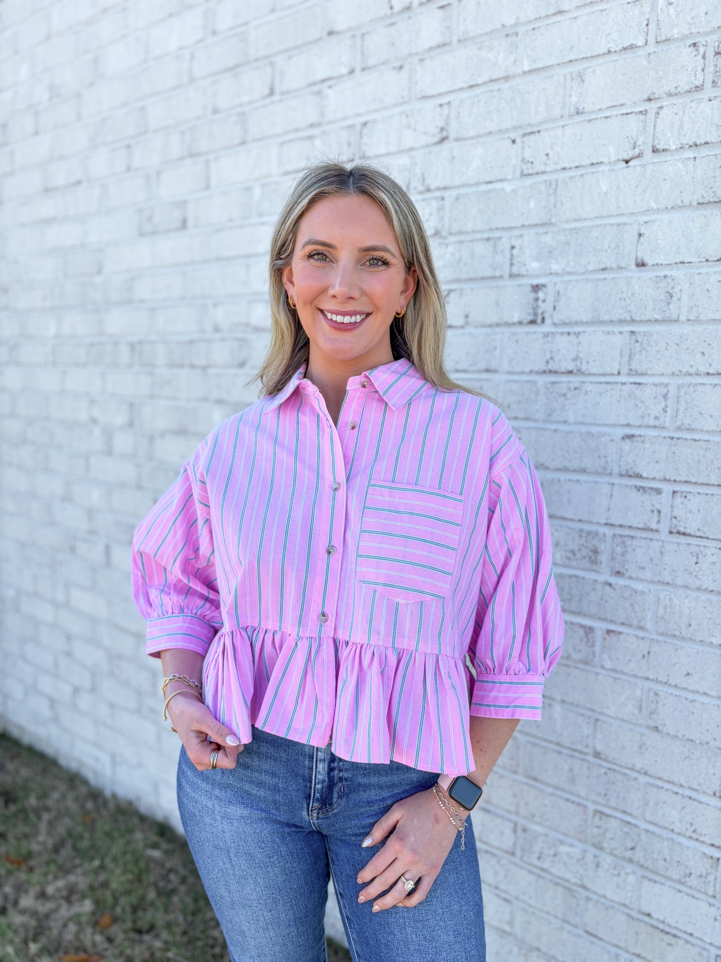 Peplum Striped Button Up