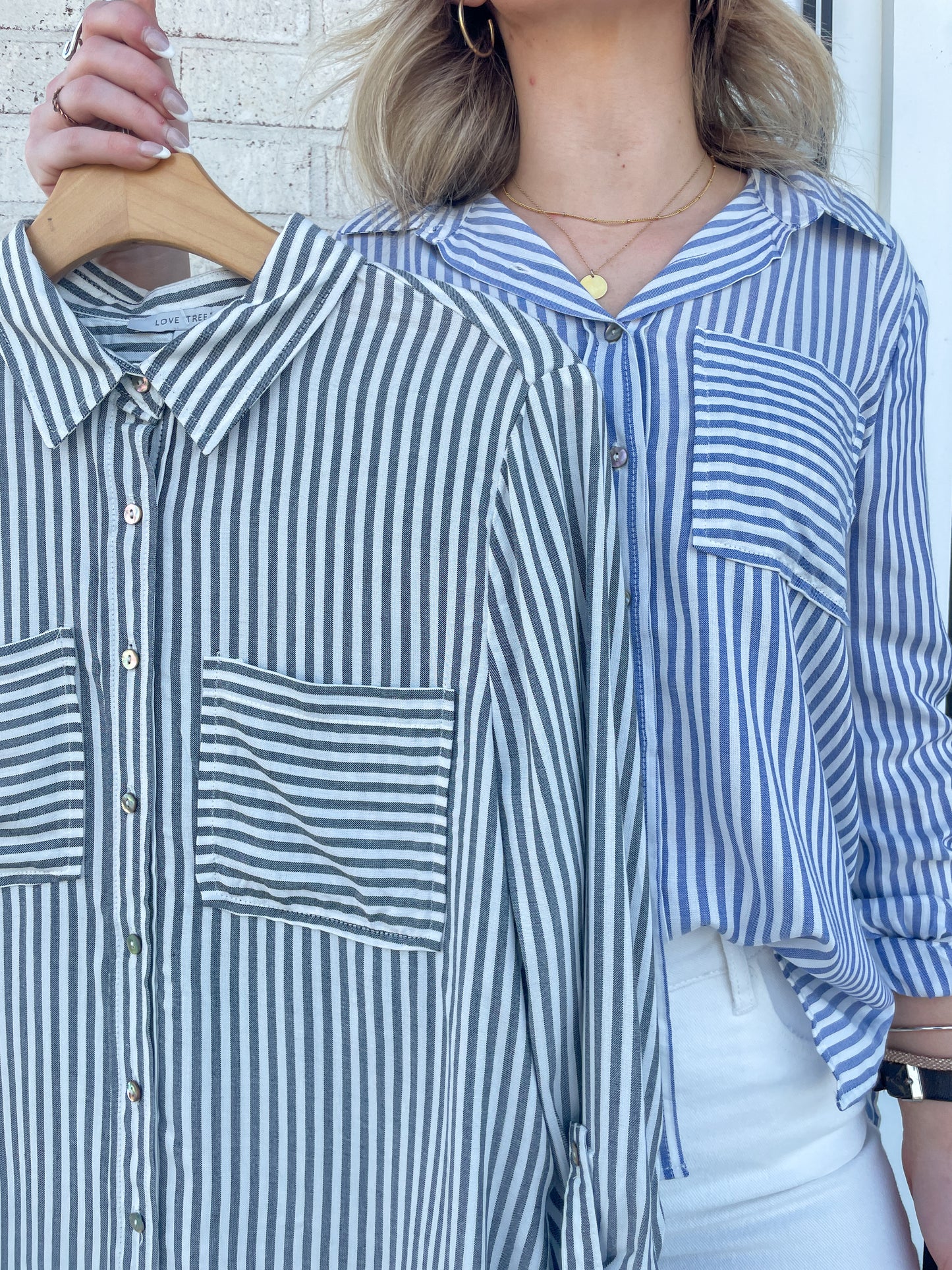 Pinstriped Front Pocket Top