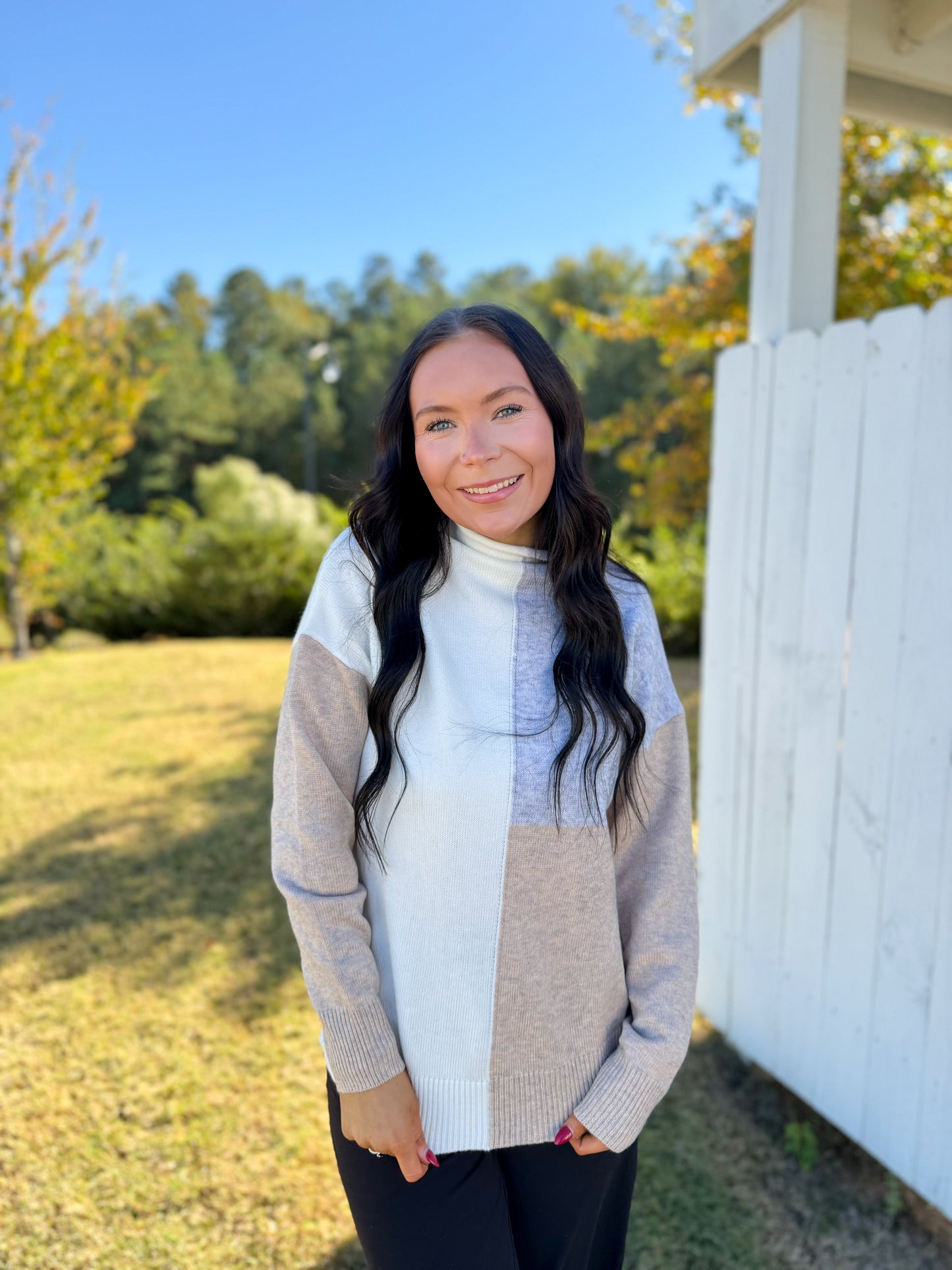 Color Block Turtle Neck Sweater
