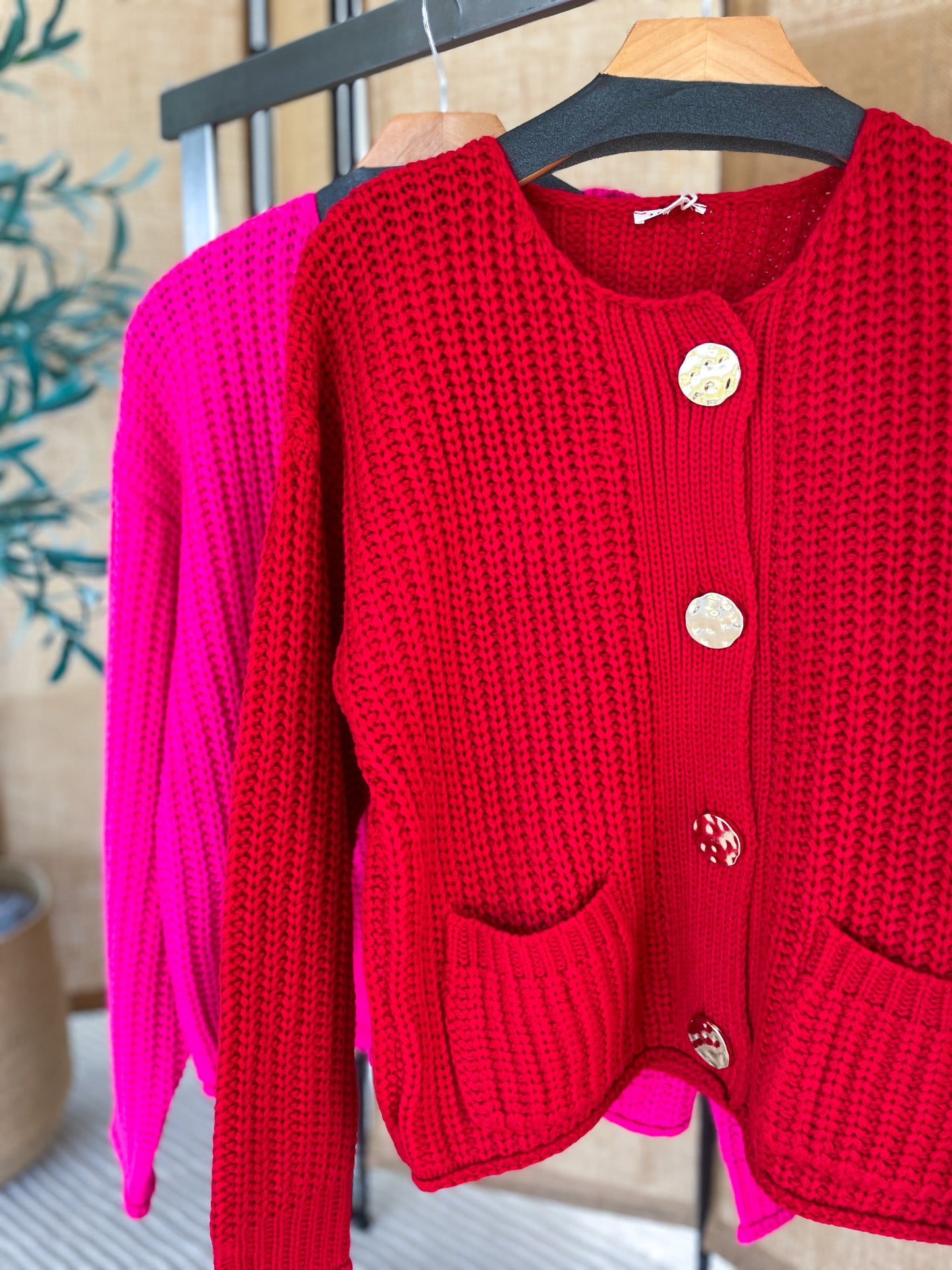 Gold Detail Chunky Knit Cardigan