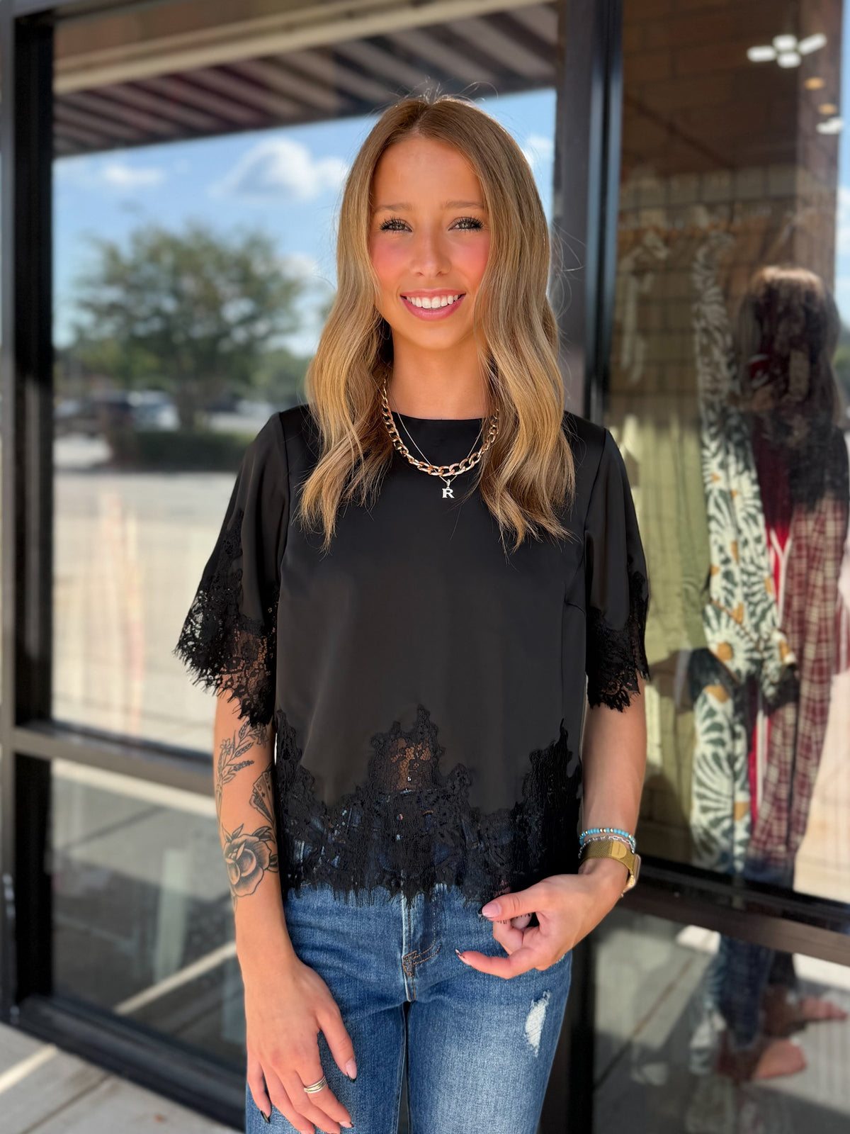Satin Lace Detailed Top