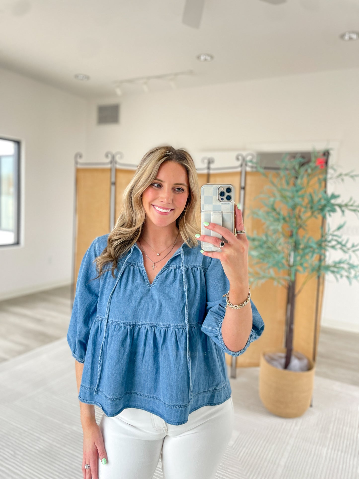 Nellie Denim Tie Top