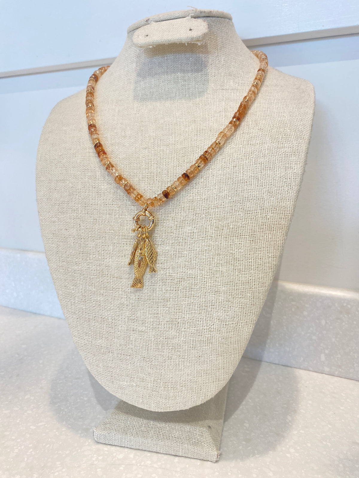 Beaded Sardine Pendant Necklace
