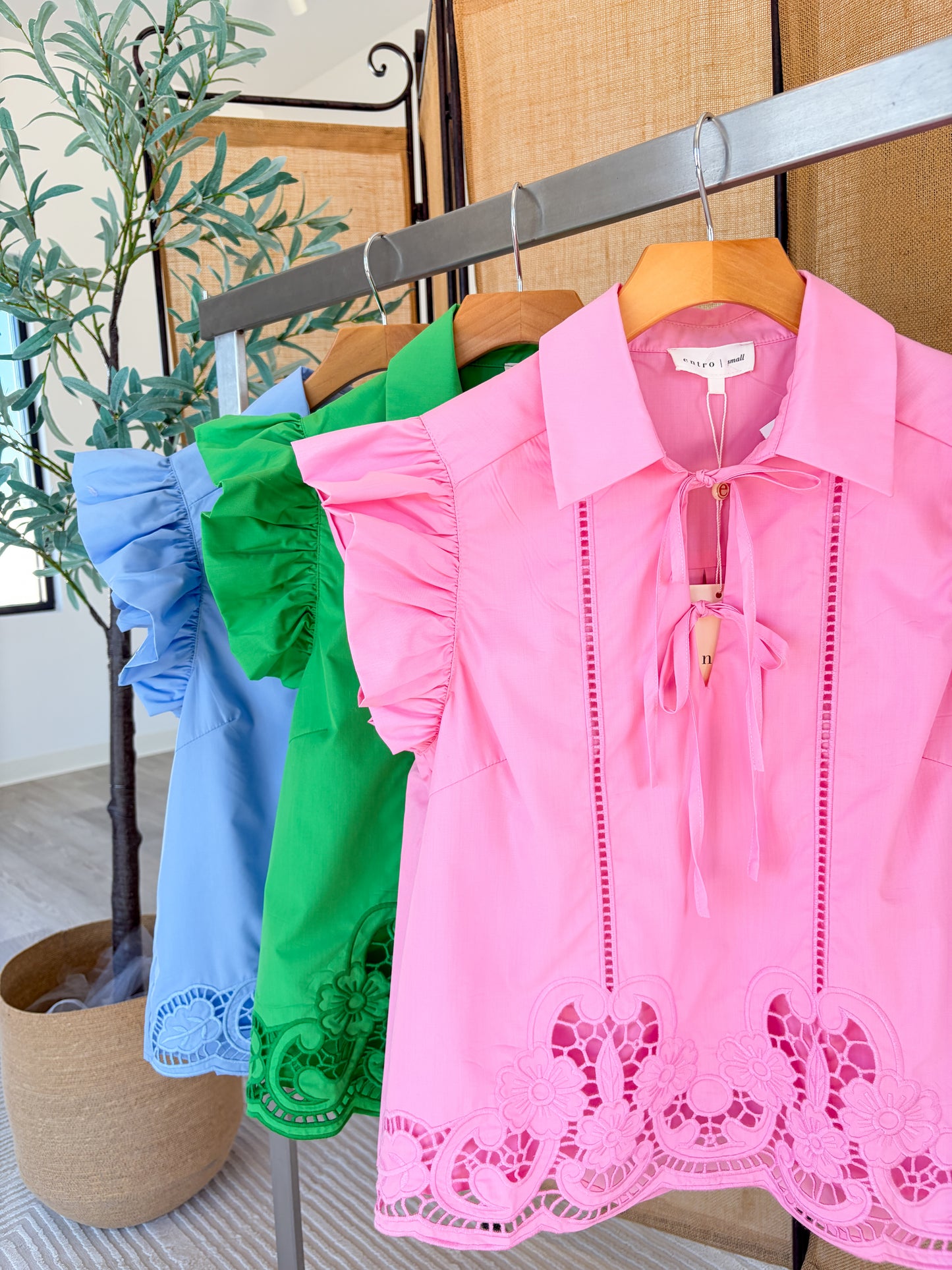 Eyelet Flutter Sleeve Top