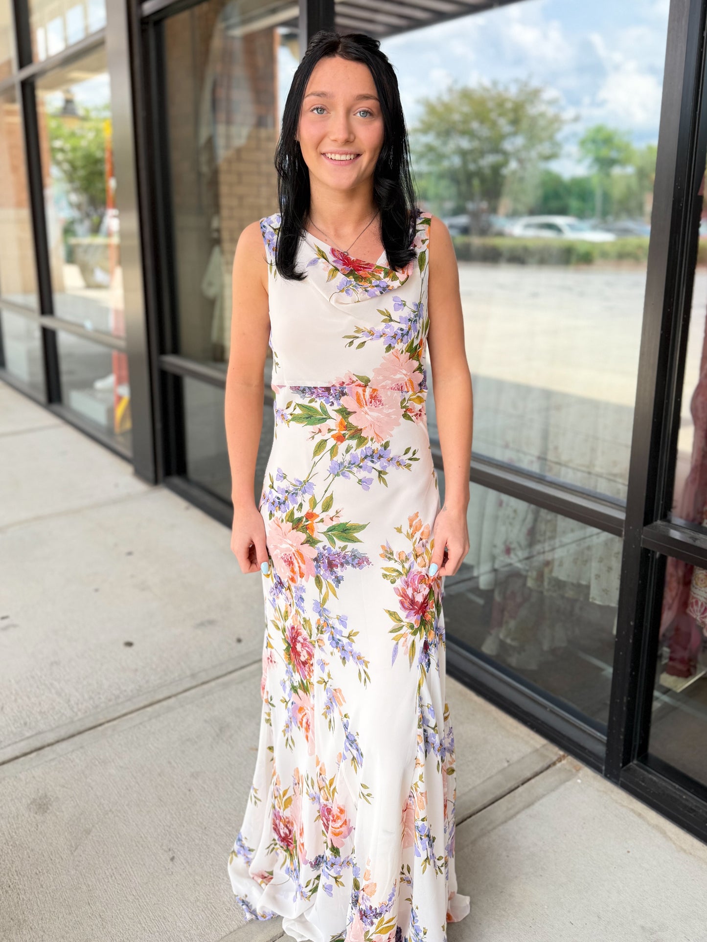 Floral Swoop Neck Maxi Dress