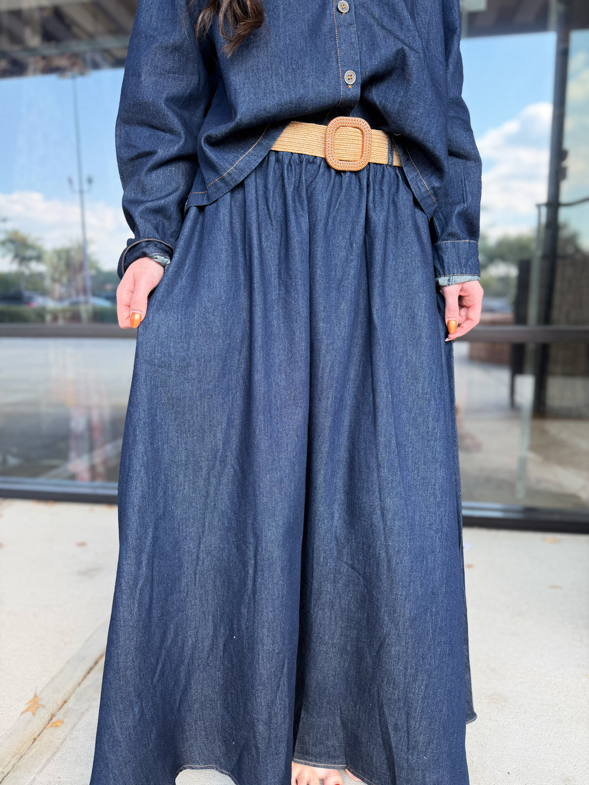 Denim Midi Skirt Set