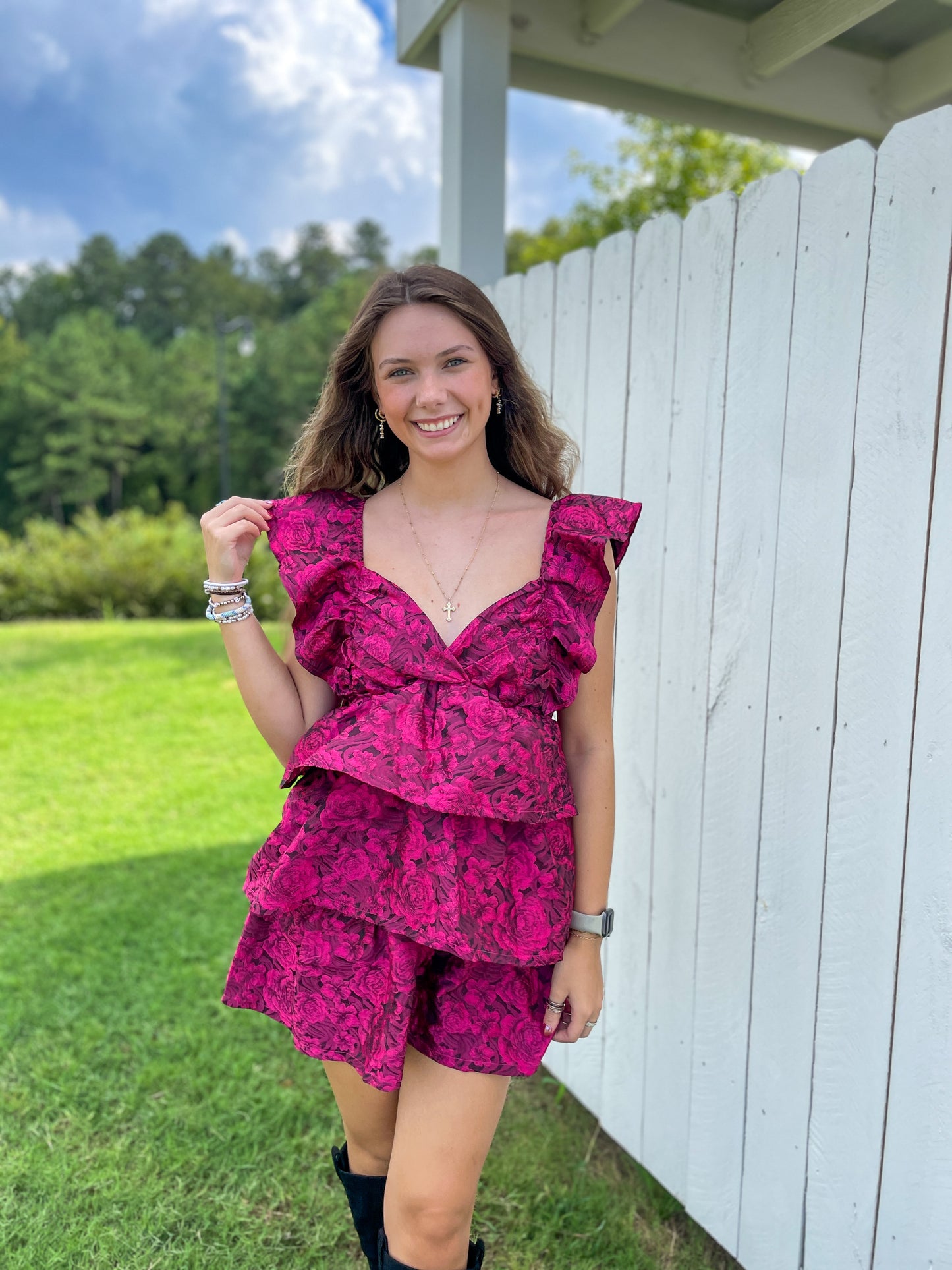 Tiered Rose Mini Dress