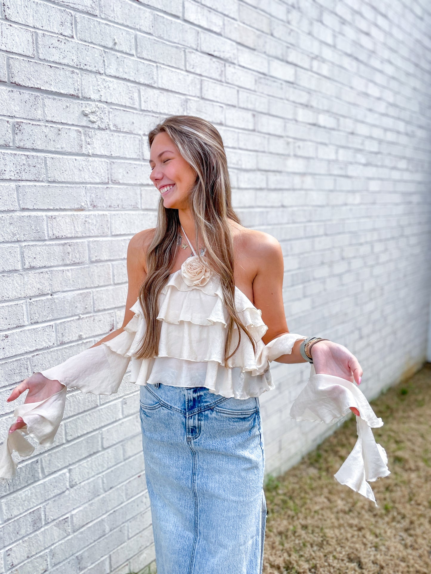 Ruffle Rose Halter Top