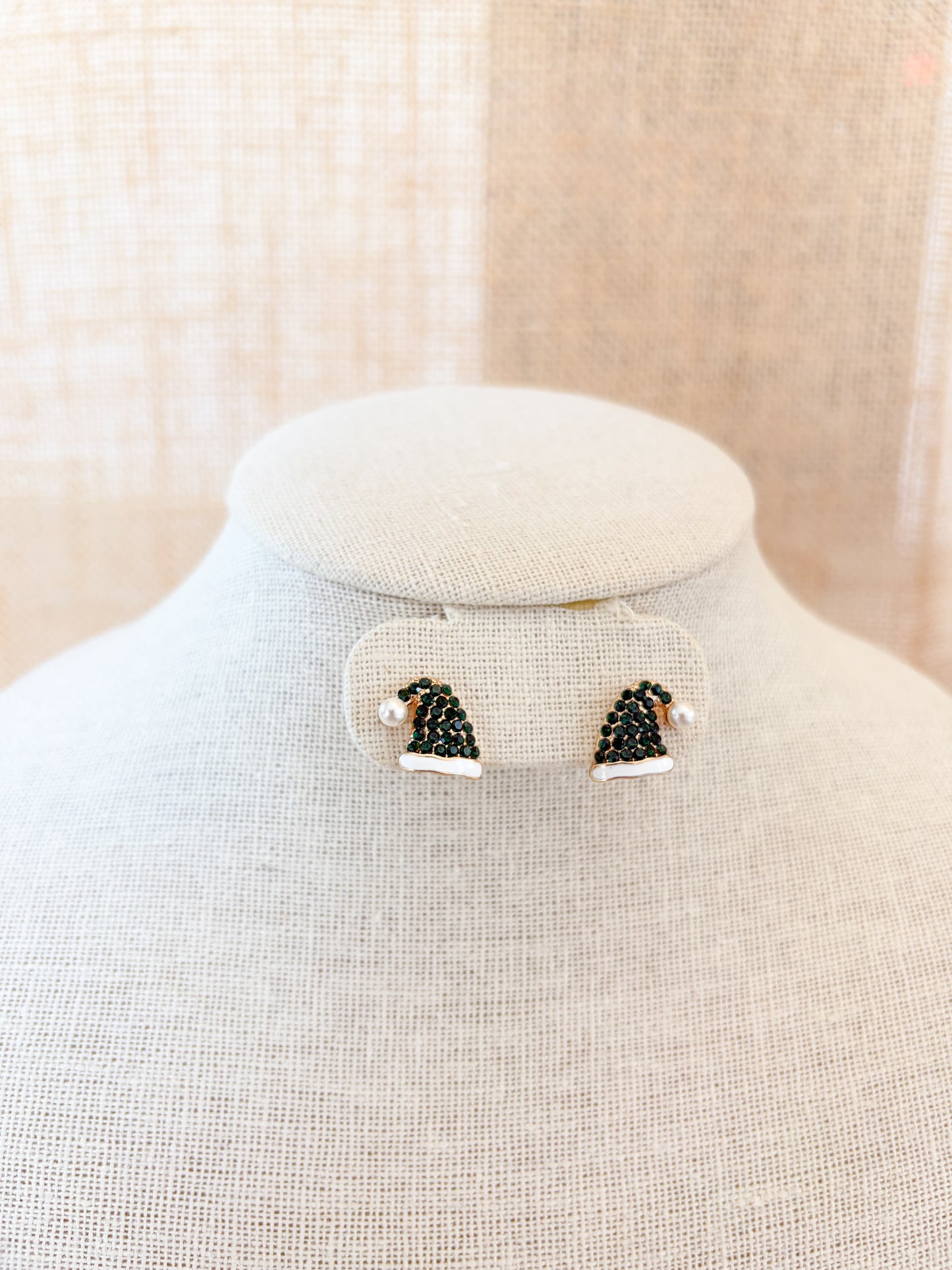 Stud Green Santa Hat Earrings