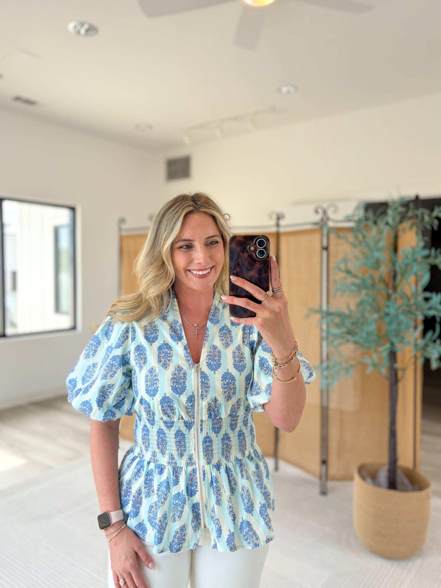 Patterned Zip-Up Top