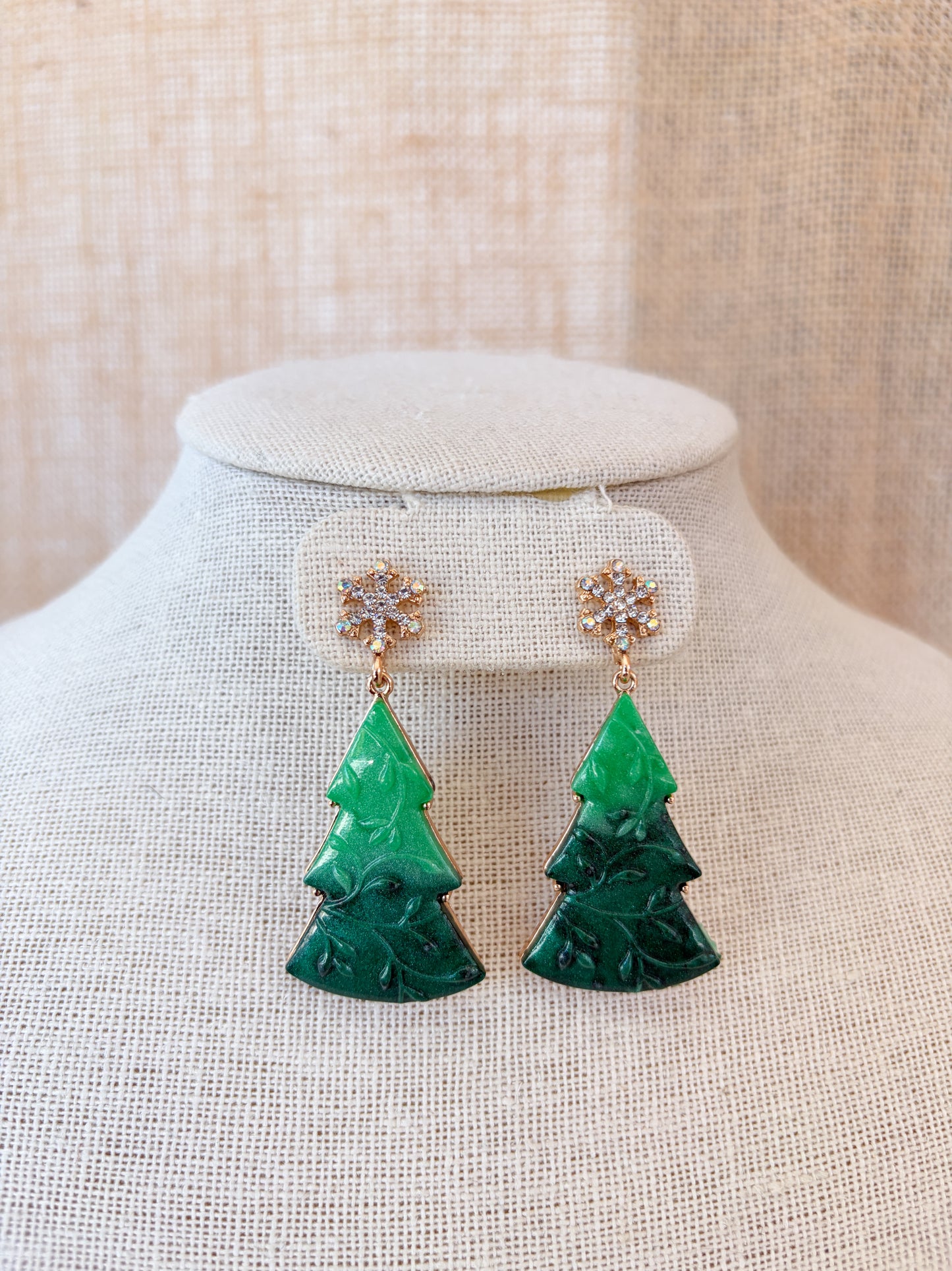 Green Christmas Tree Earrings