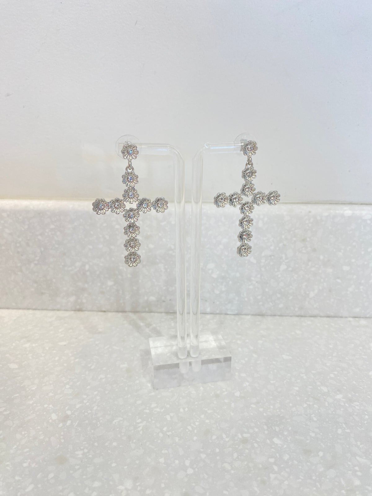 Large Silver Cross Earrings