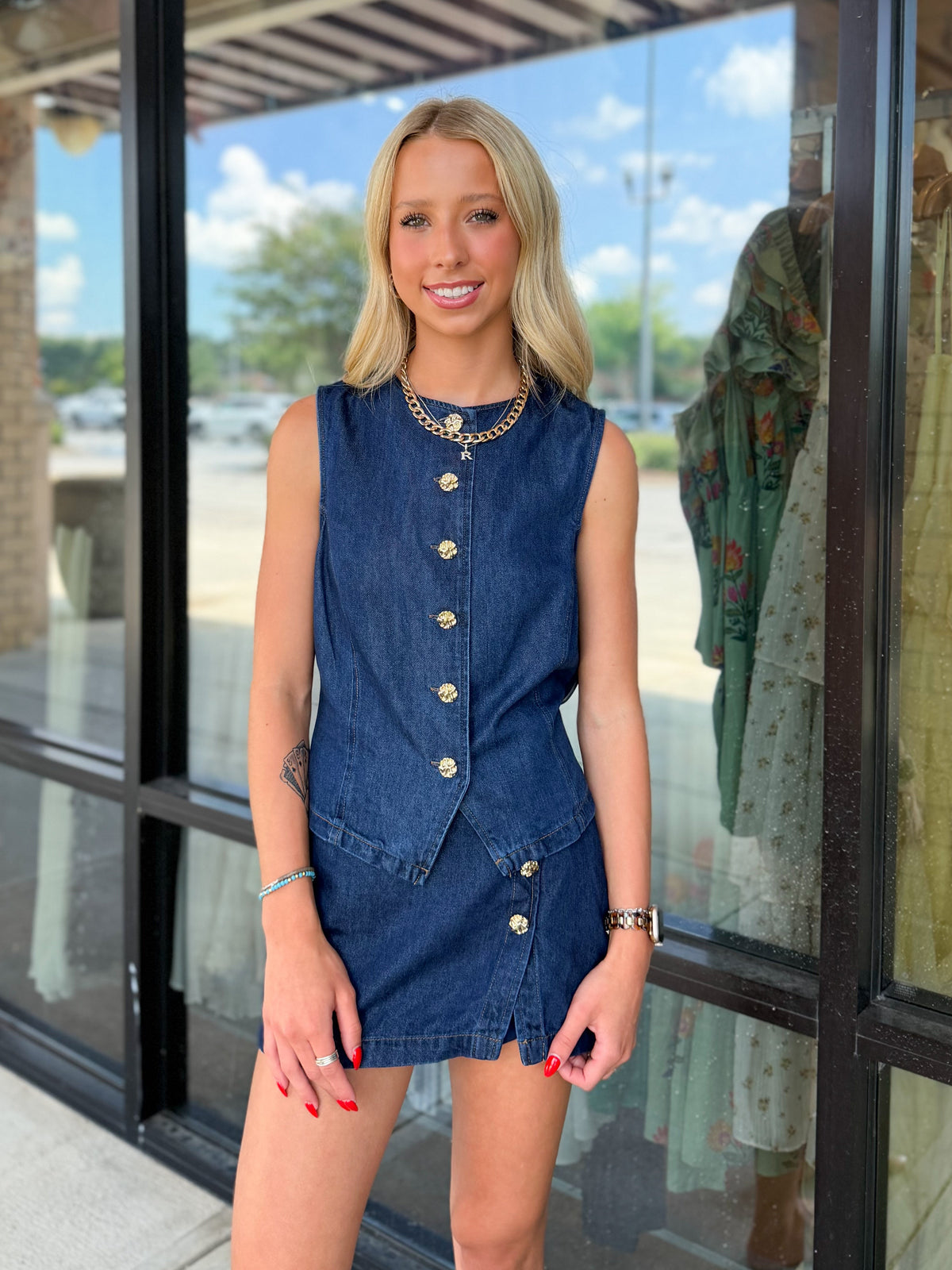 Baker Gold Detailed Denim Vest