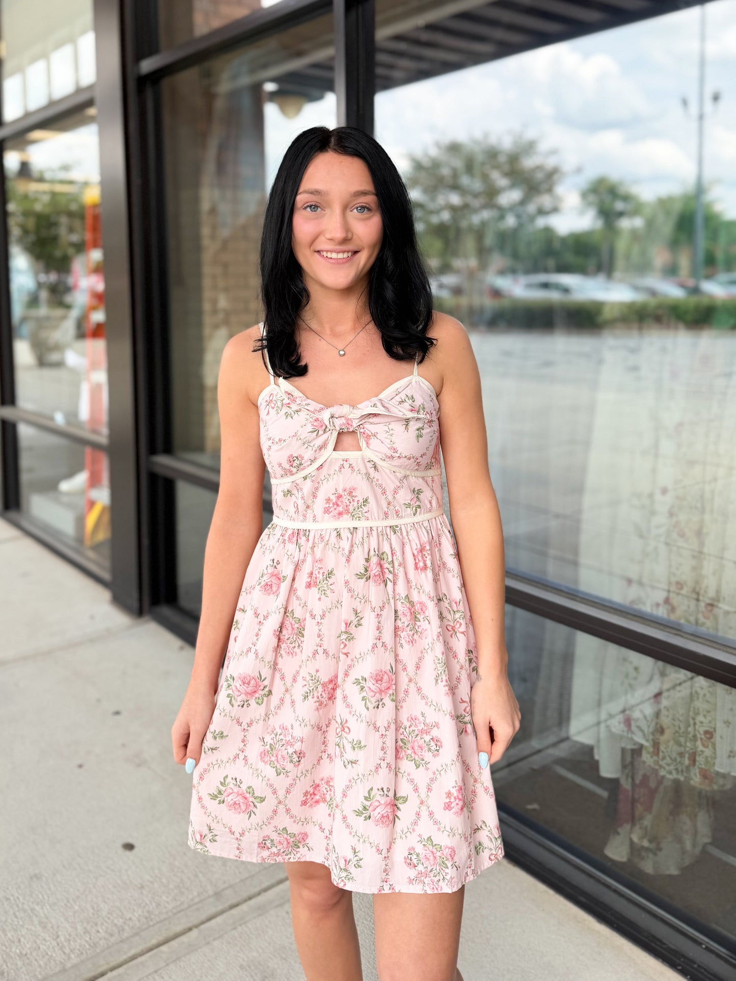 Floral Bow Mini Dress