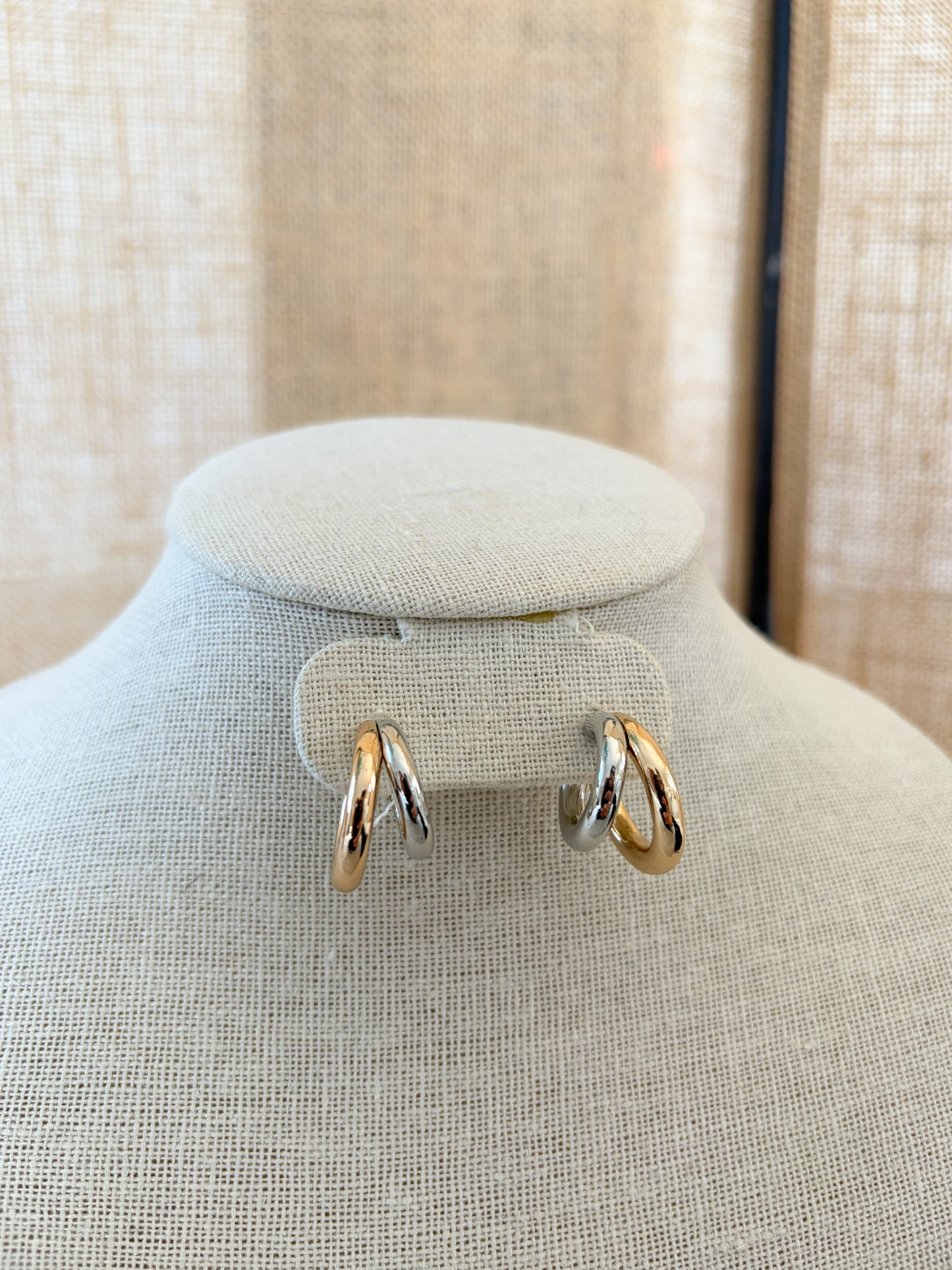 Two Toned Double Stacked Earrings