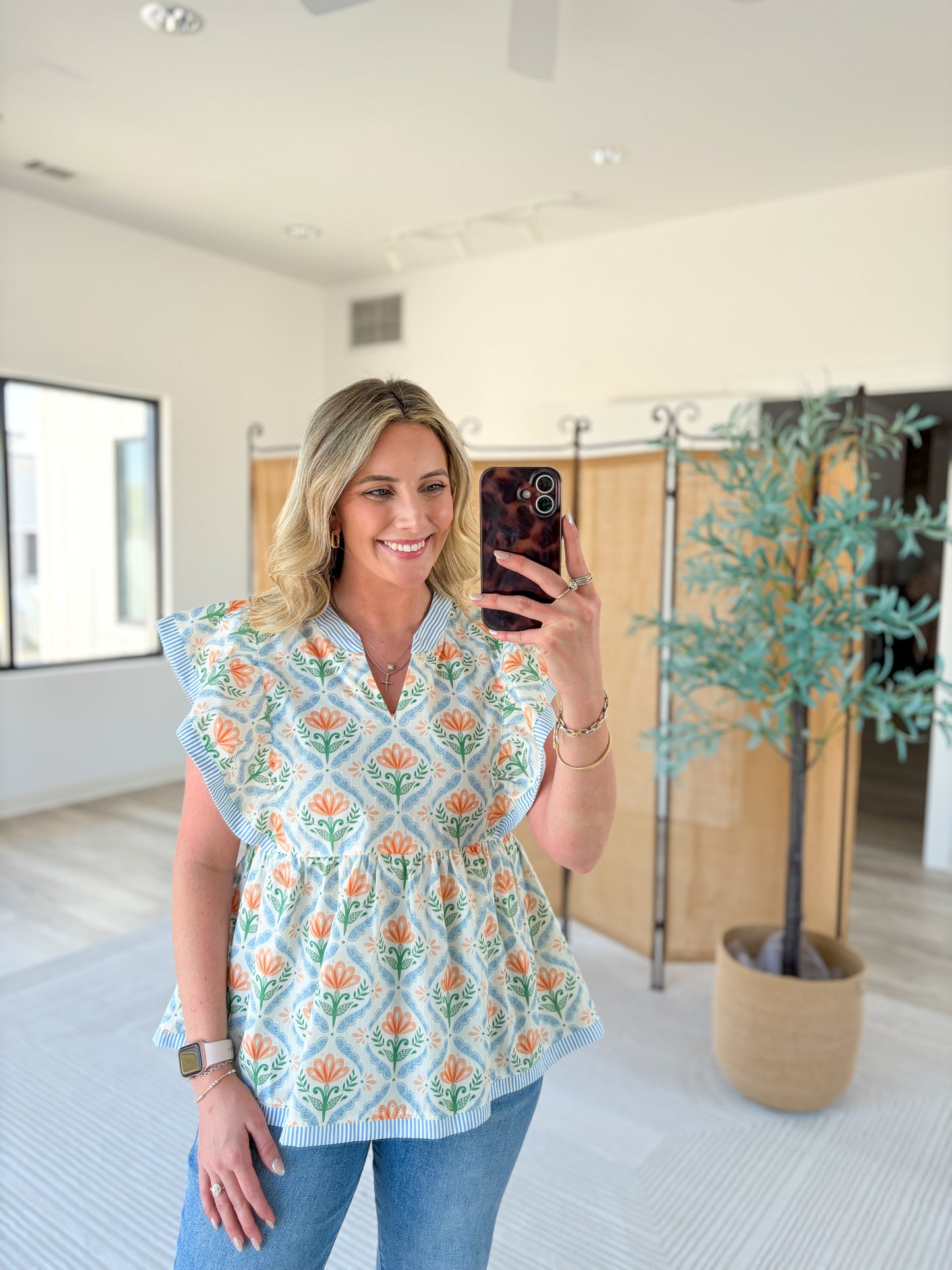 Patterned Babydoll Top