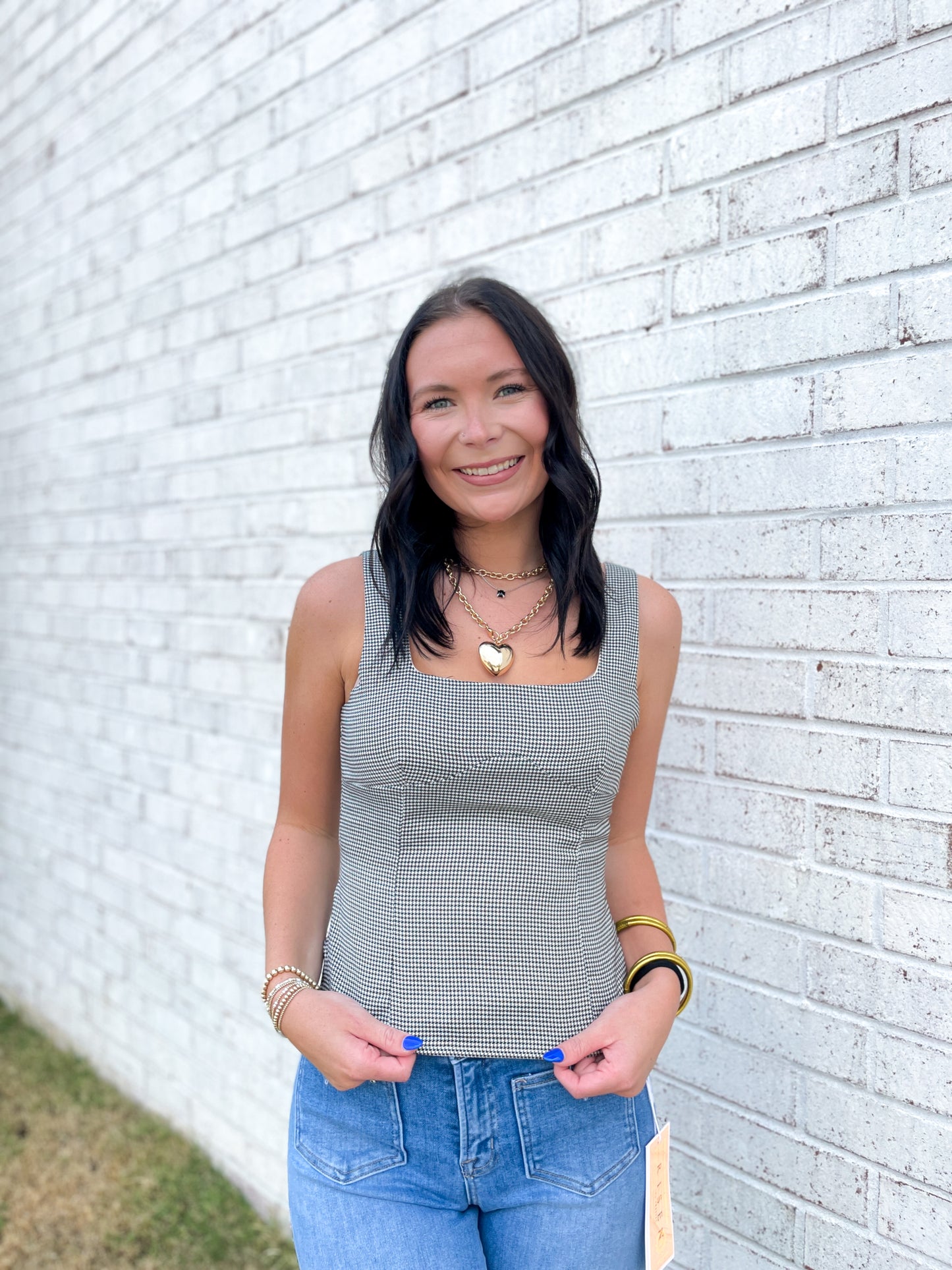 Houndstooth Bow Back Top
