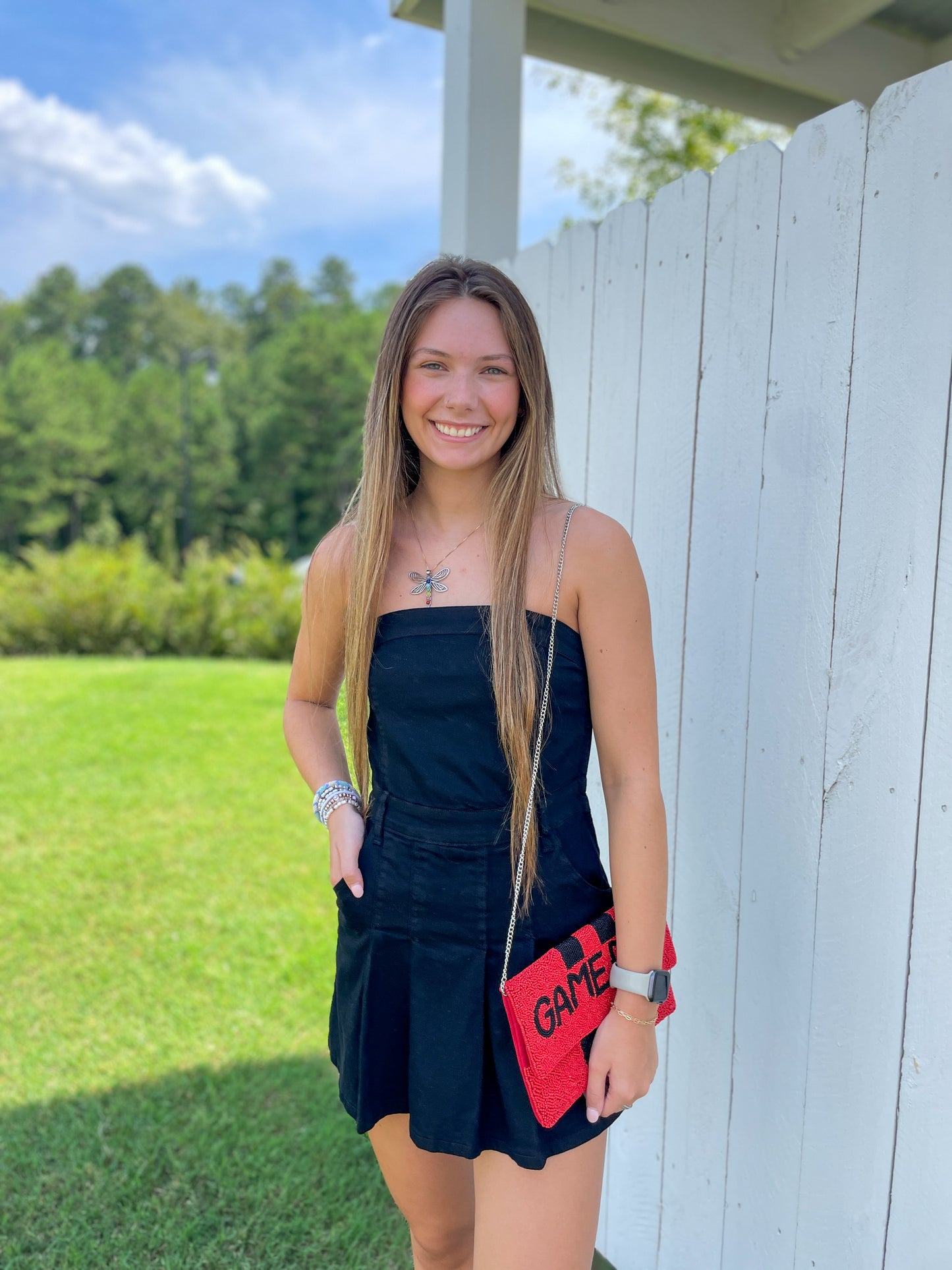 Lincoln Pleated Strapless Denim Romper