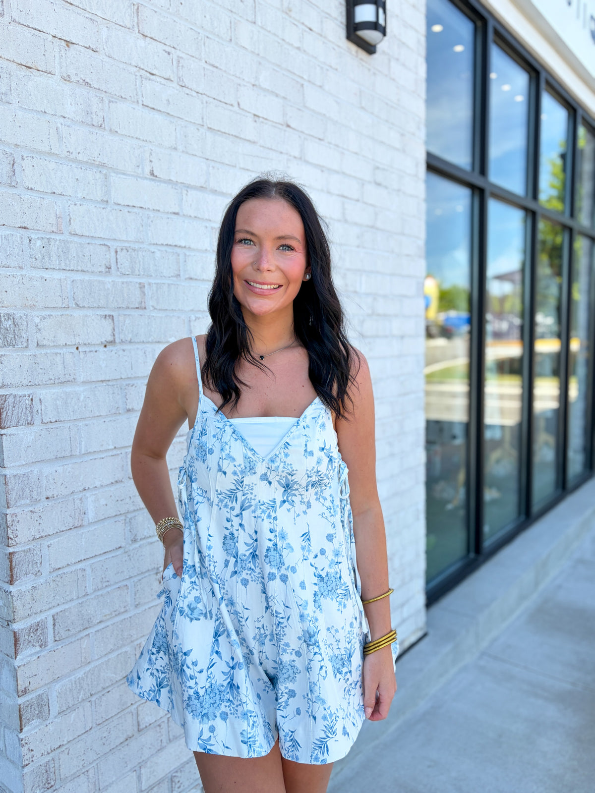 Georgie Printed Denim Romper