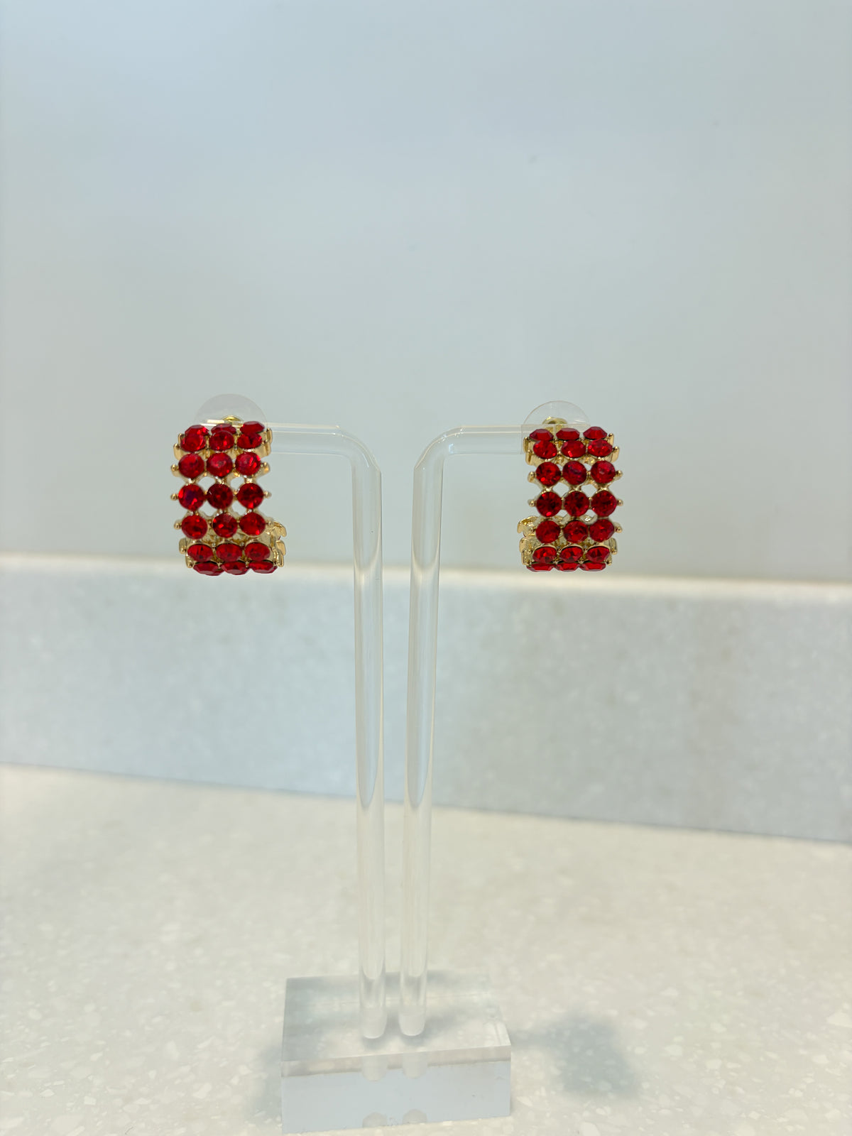 Red Gemstone Hoop Earrings
